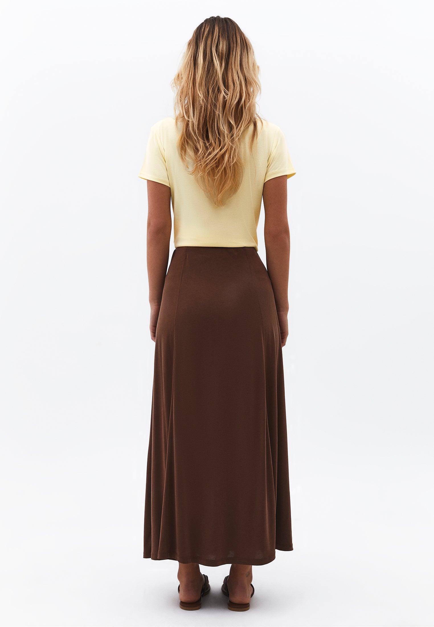 High Waist A Line Midi Skirt - FONDUE FUDGE