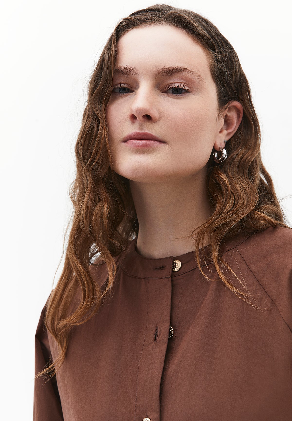 Oversize Raglan Sleeve Shirt - Brown