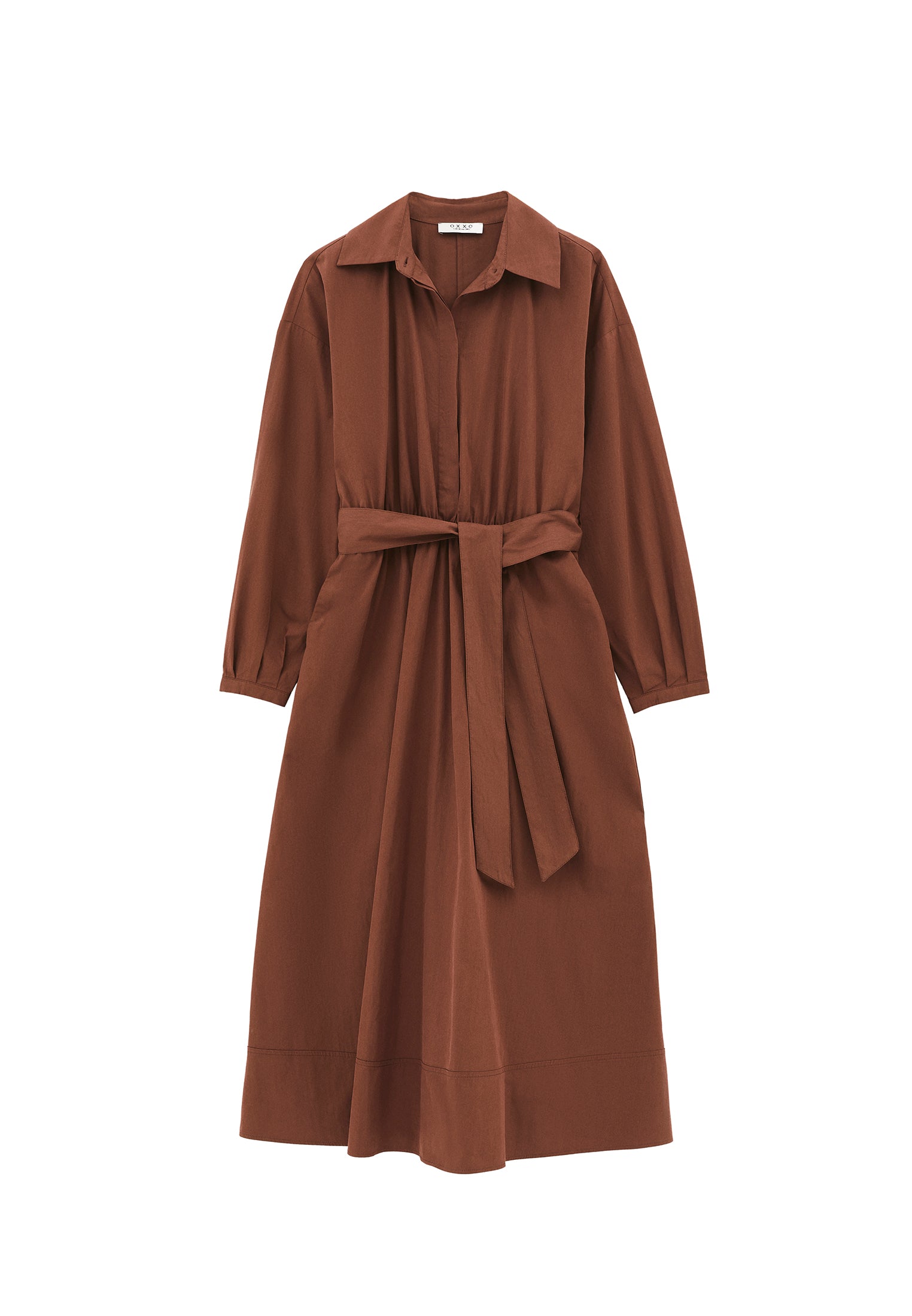 Shirt Collar Belt Detailed Long Dress - FONDUE FUDGE
