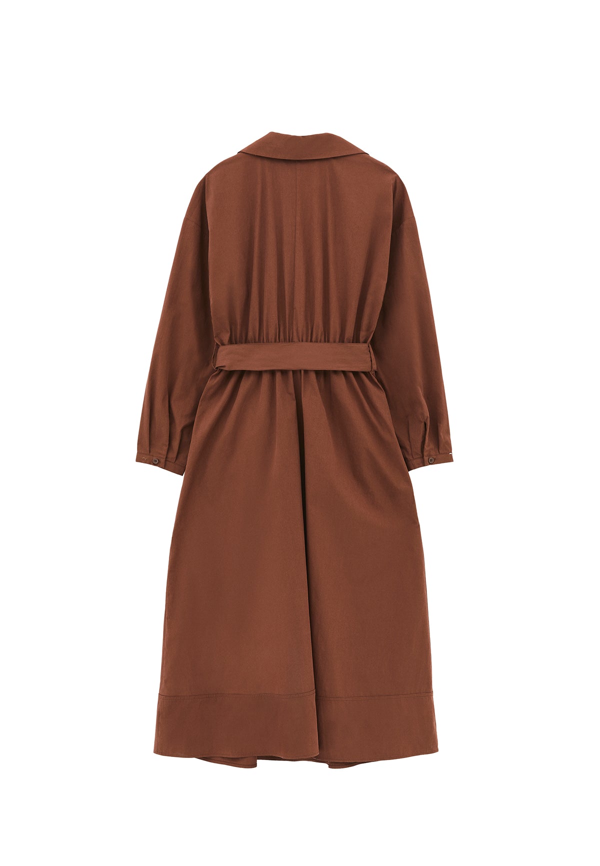 Shirt Collar Belt Detailed Long Dress - Brown