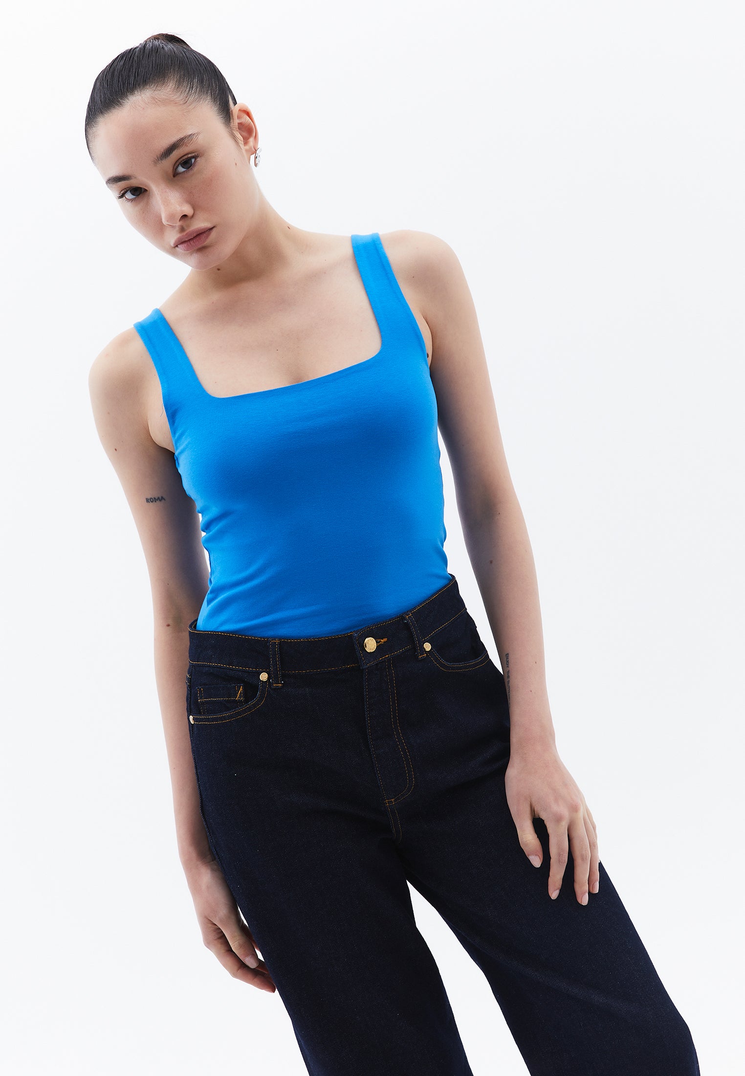Square Neck Tank Top - FRENCH BLUE