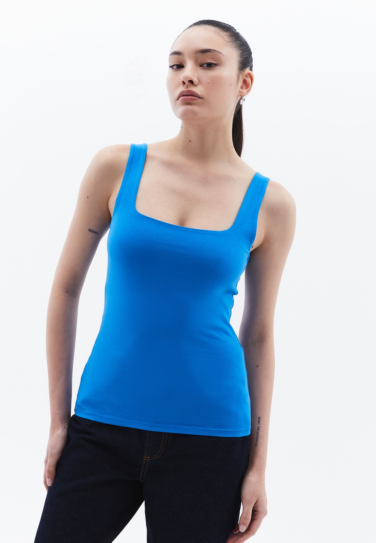 Square Neck Tank Top - FRENCH BLUE
