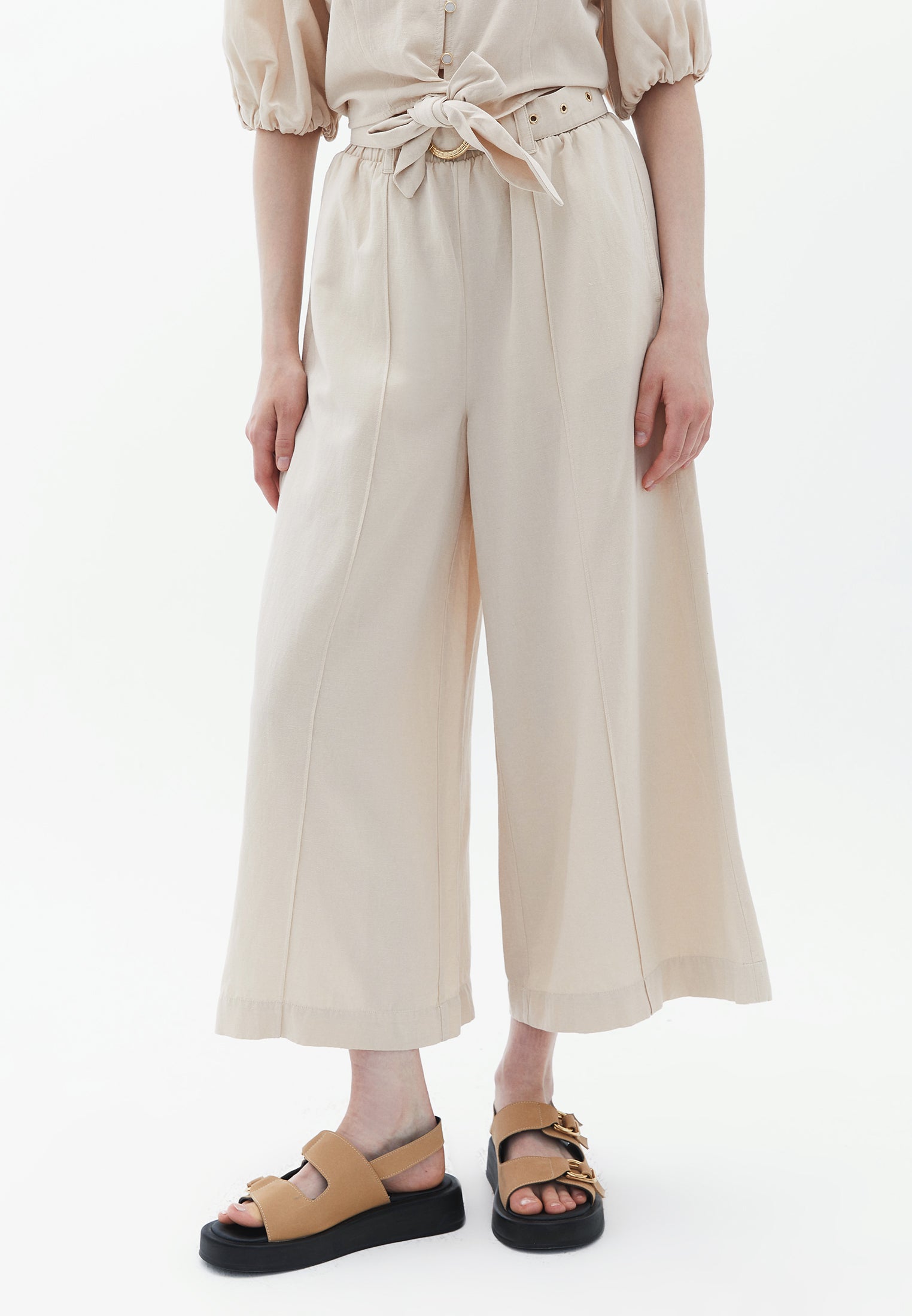 Elastic wide leg pants - FRENCH OAK