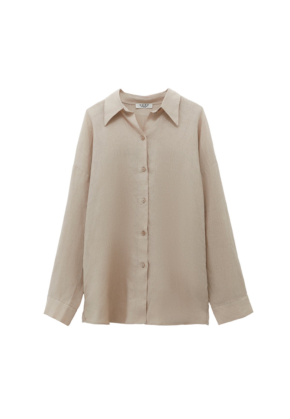 Linen Shirt With Large Fit And Buttons - Beige
