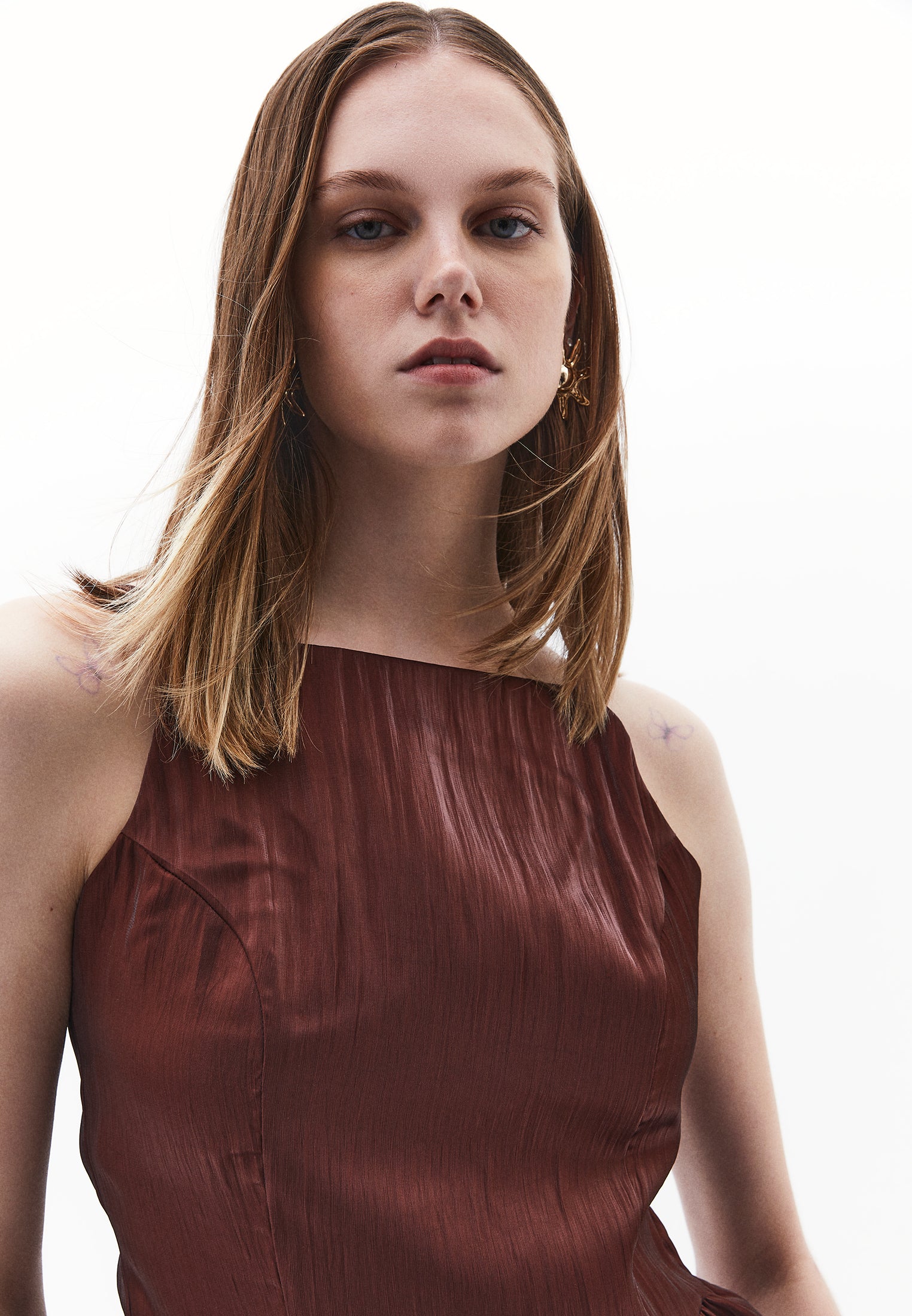 Sleeveless Frilled Boat Neck Tank Top - FRENCH ROAST