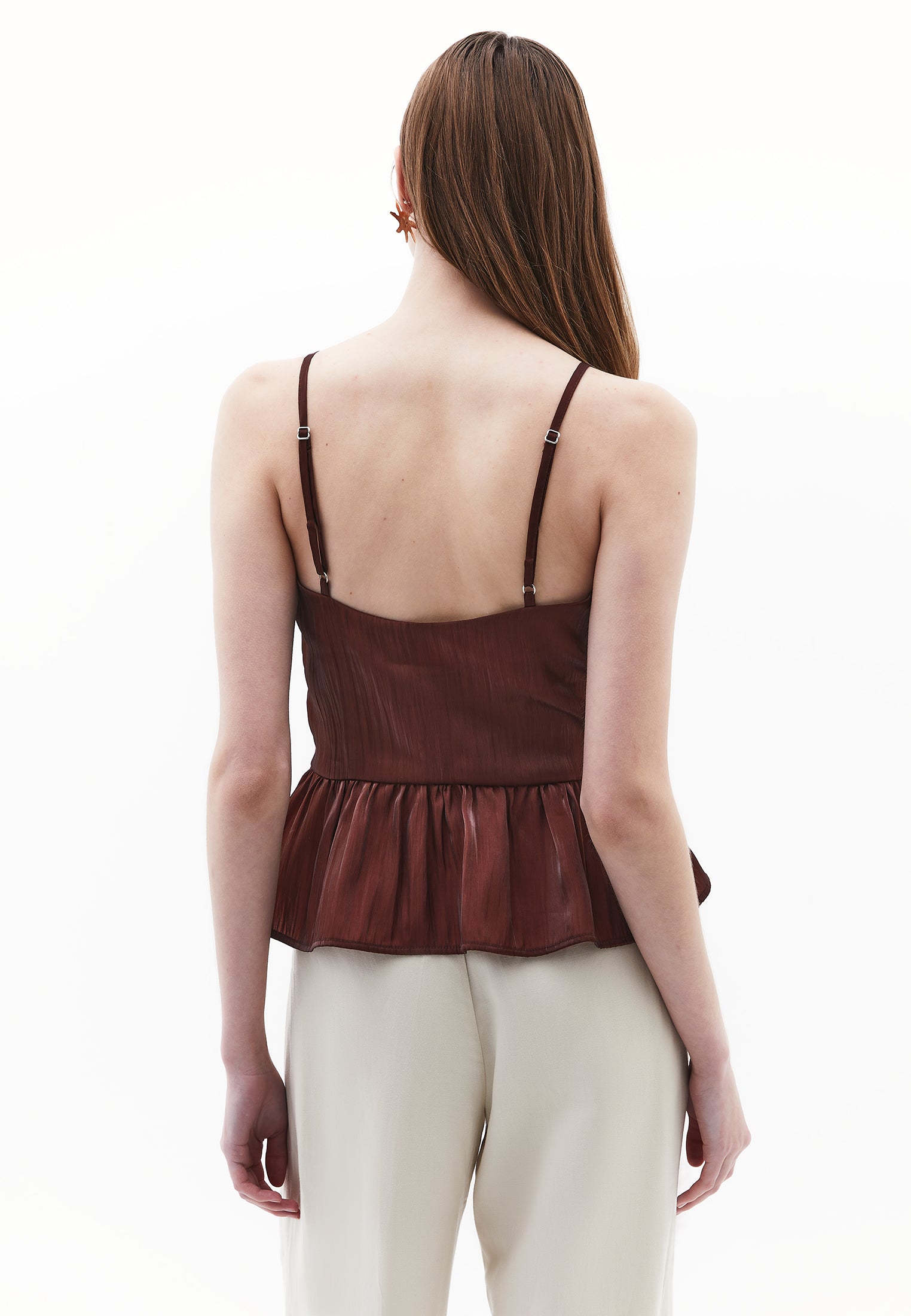 Sleeveless Frilled Boat Neck Tank Top - FRENCH ROAST