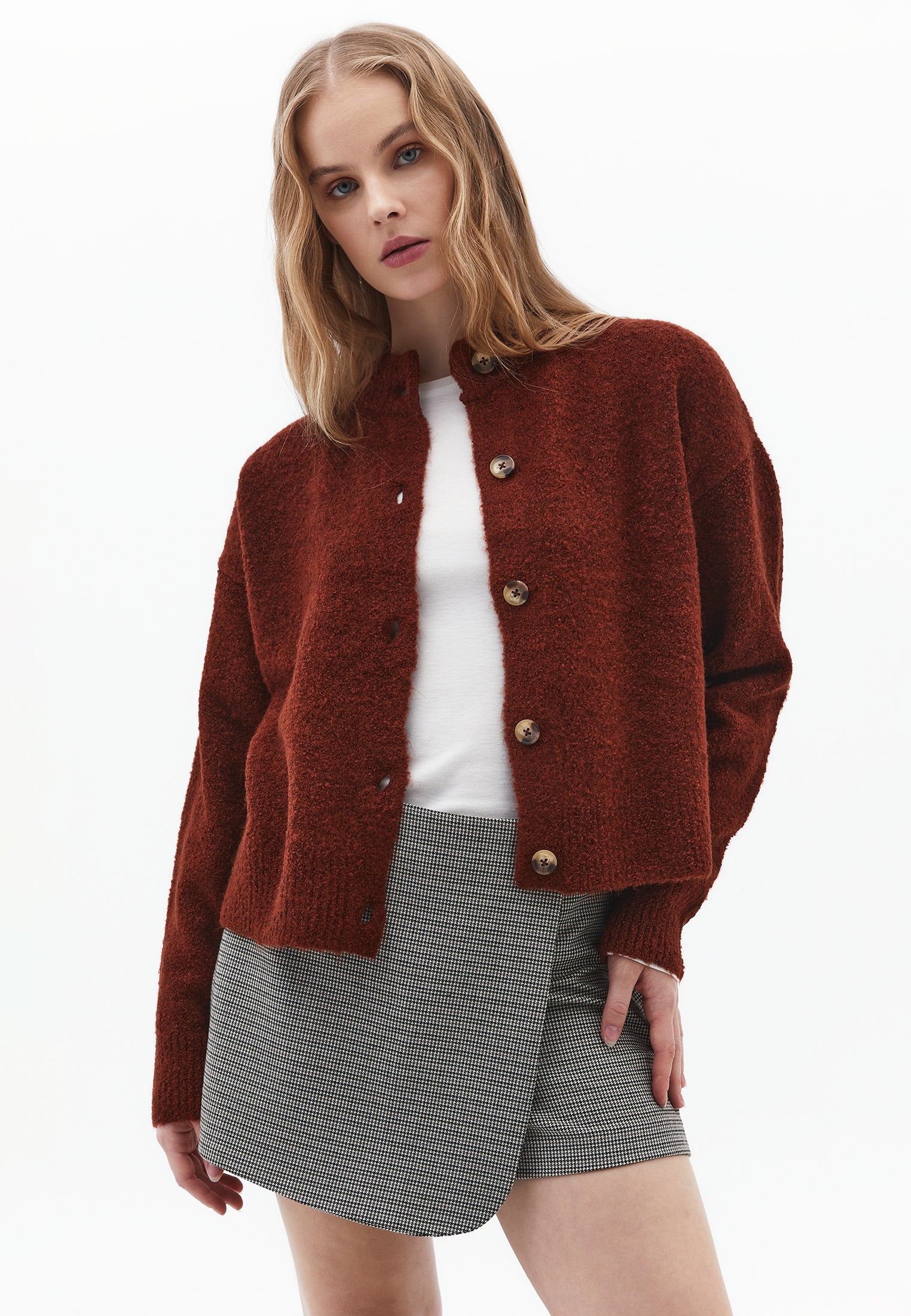LONG-SLEEVE SOFT CARDIGAN - FRIED BRICK