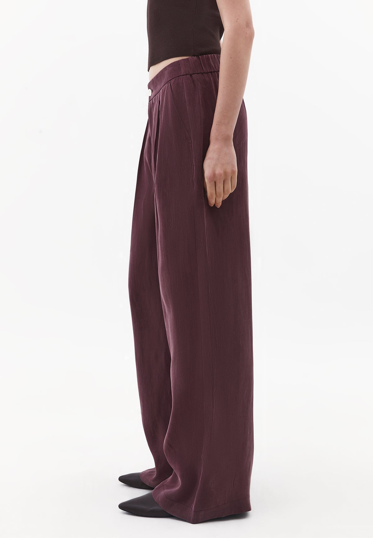 Wide Leg High Waist Buttoned Pants - Burgundy