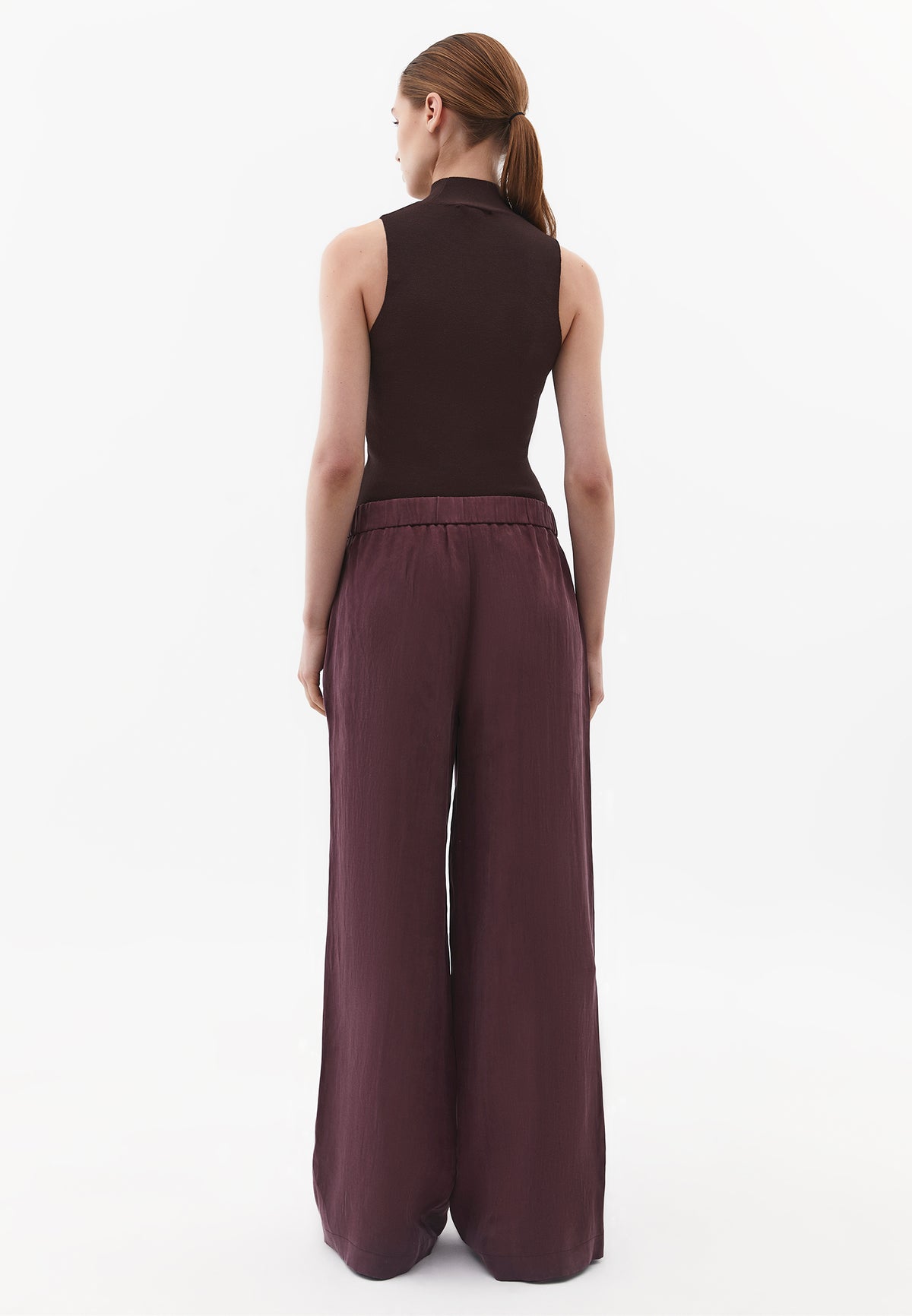 Wide Leg High Waist Buttoned Pants - Burgundy
