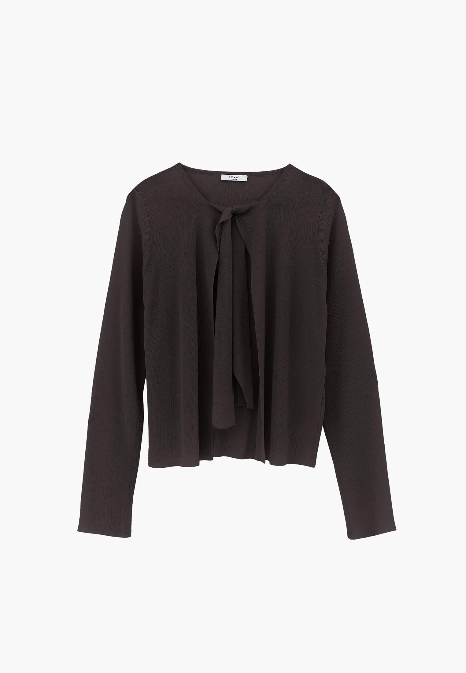 Tie Neckline Cardigan With Crew Neck - GANACHE