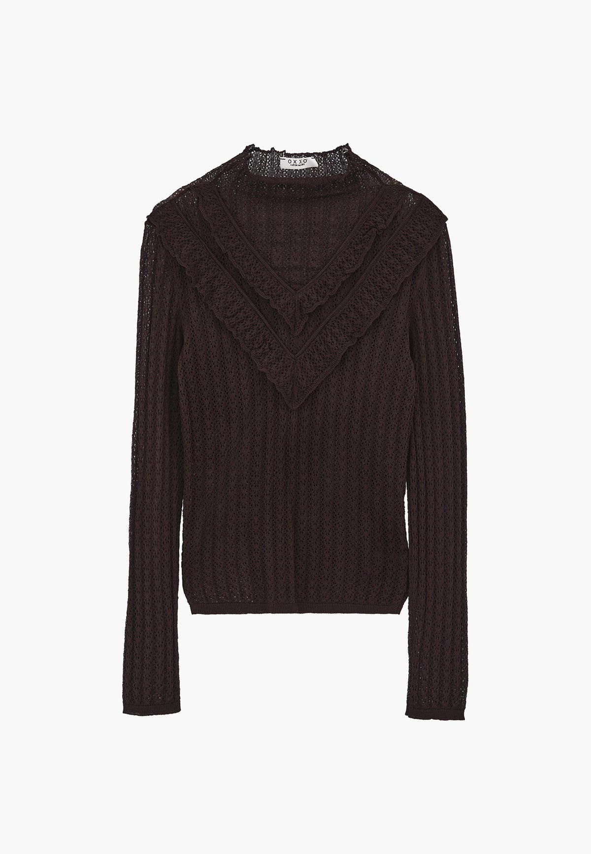 High Neck Long Sleeve Knit Sweater - Brown