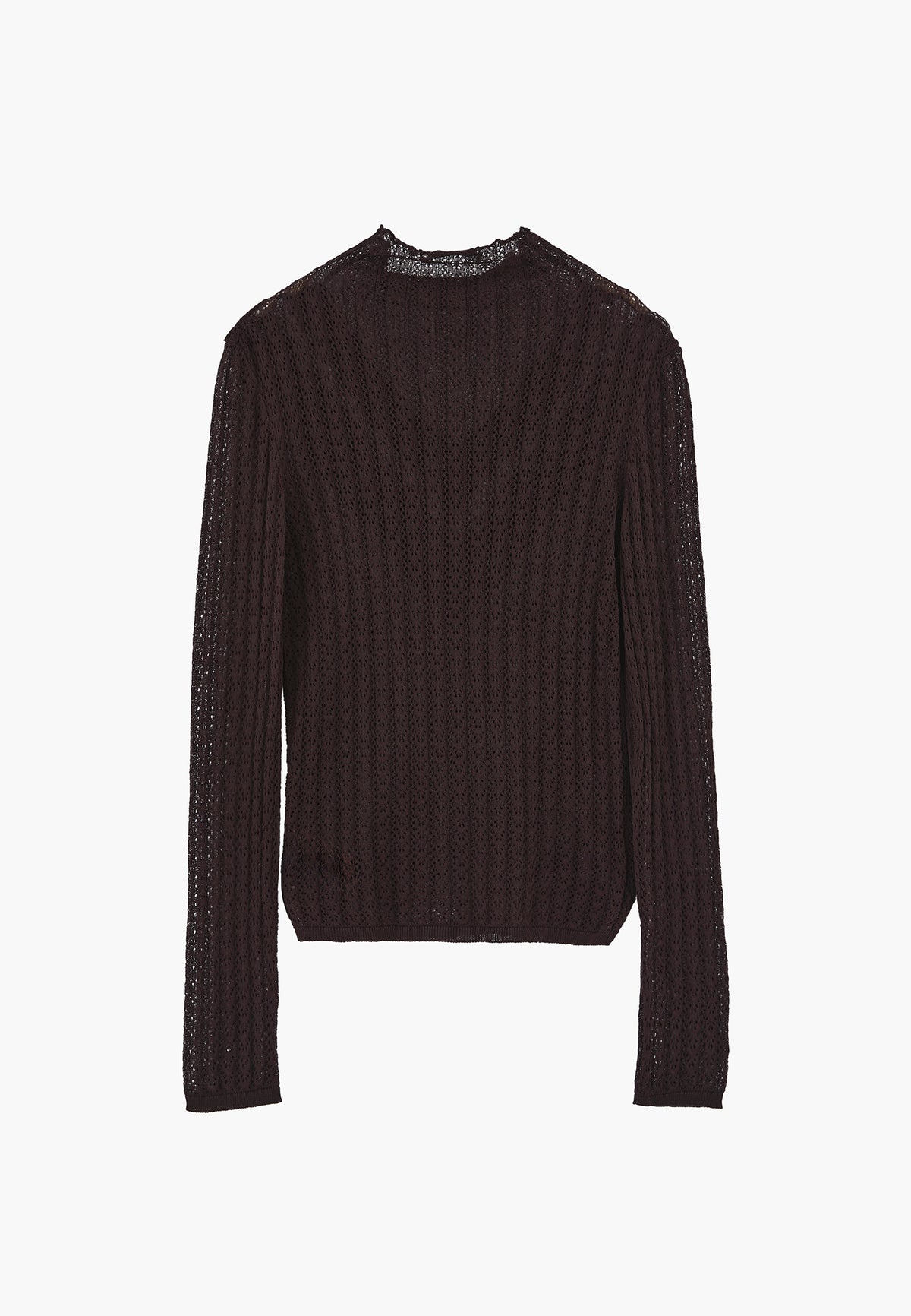 High Neck Long Sleeve Knit Sweater - Brown