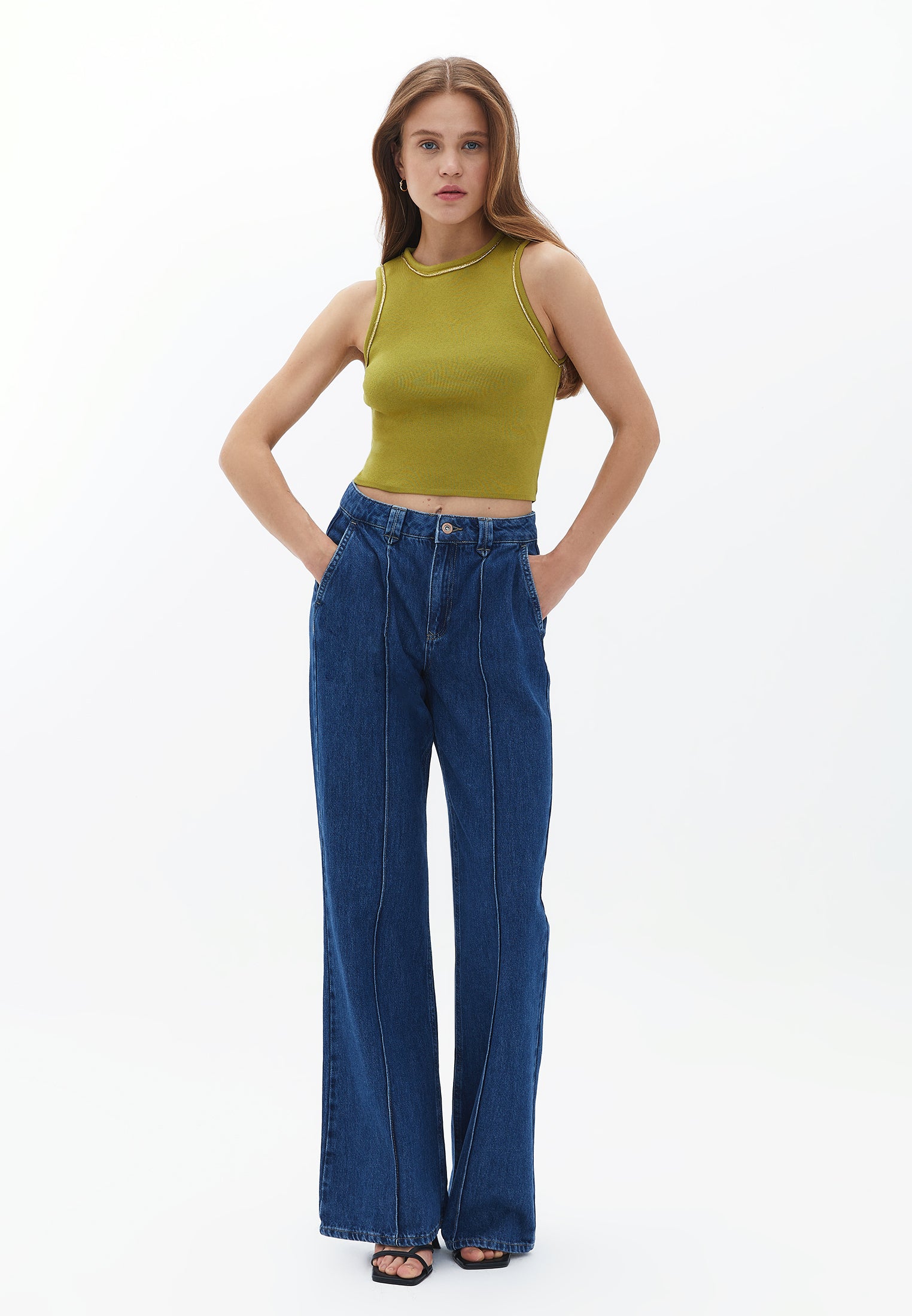 Sparkly crew neck tank top - GOLDEN OLIVE