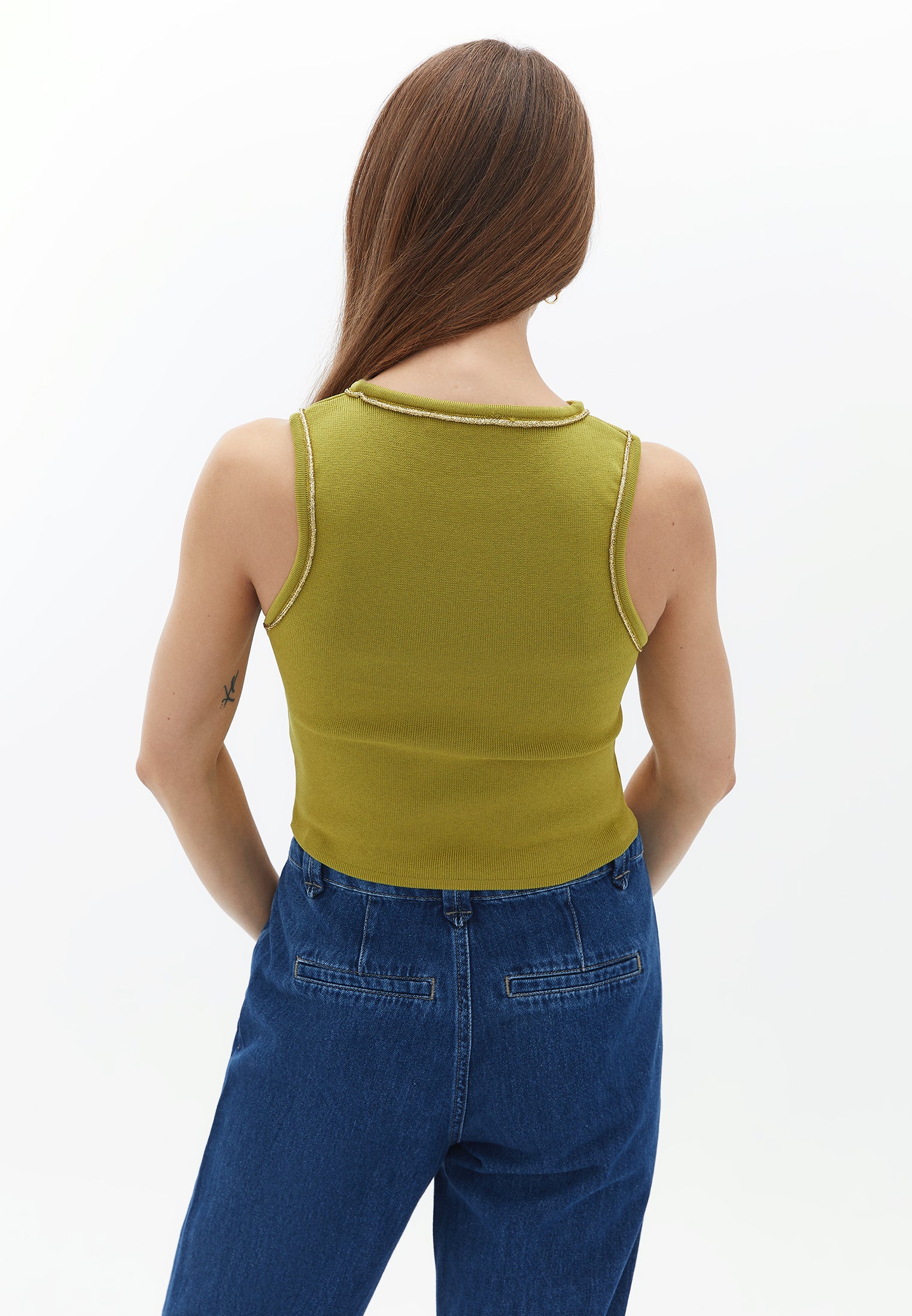 Sparkly crew neck tank top - GOLDEN OLIVE