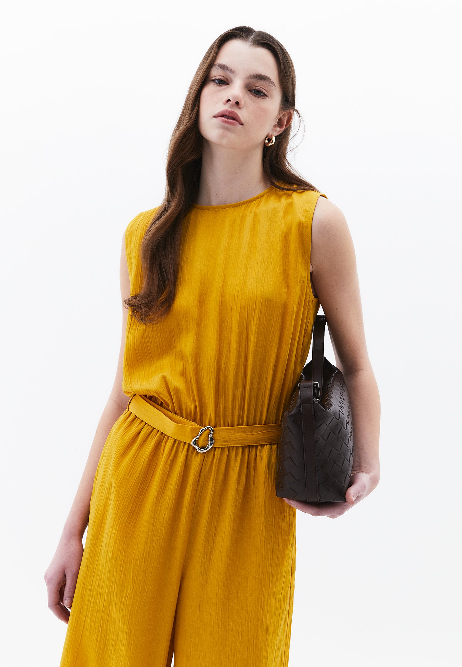 Long Jumpsuit With Belt Detail - GOLDEN SPICE