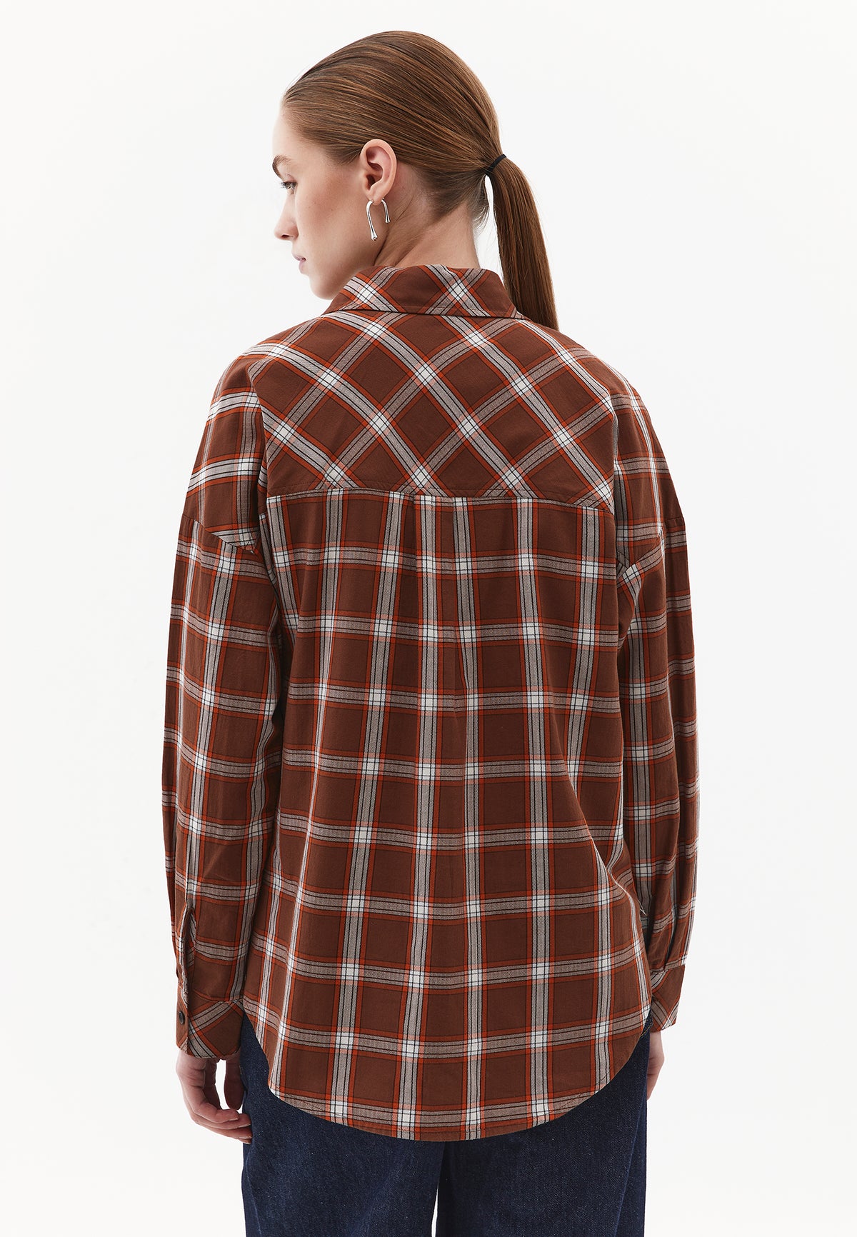 Oversized Long Sleeve Shirt with Pocket Detail - GOLD FLAME CHECK