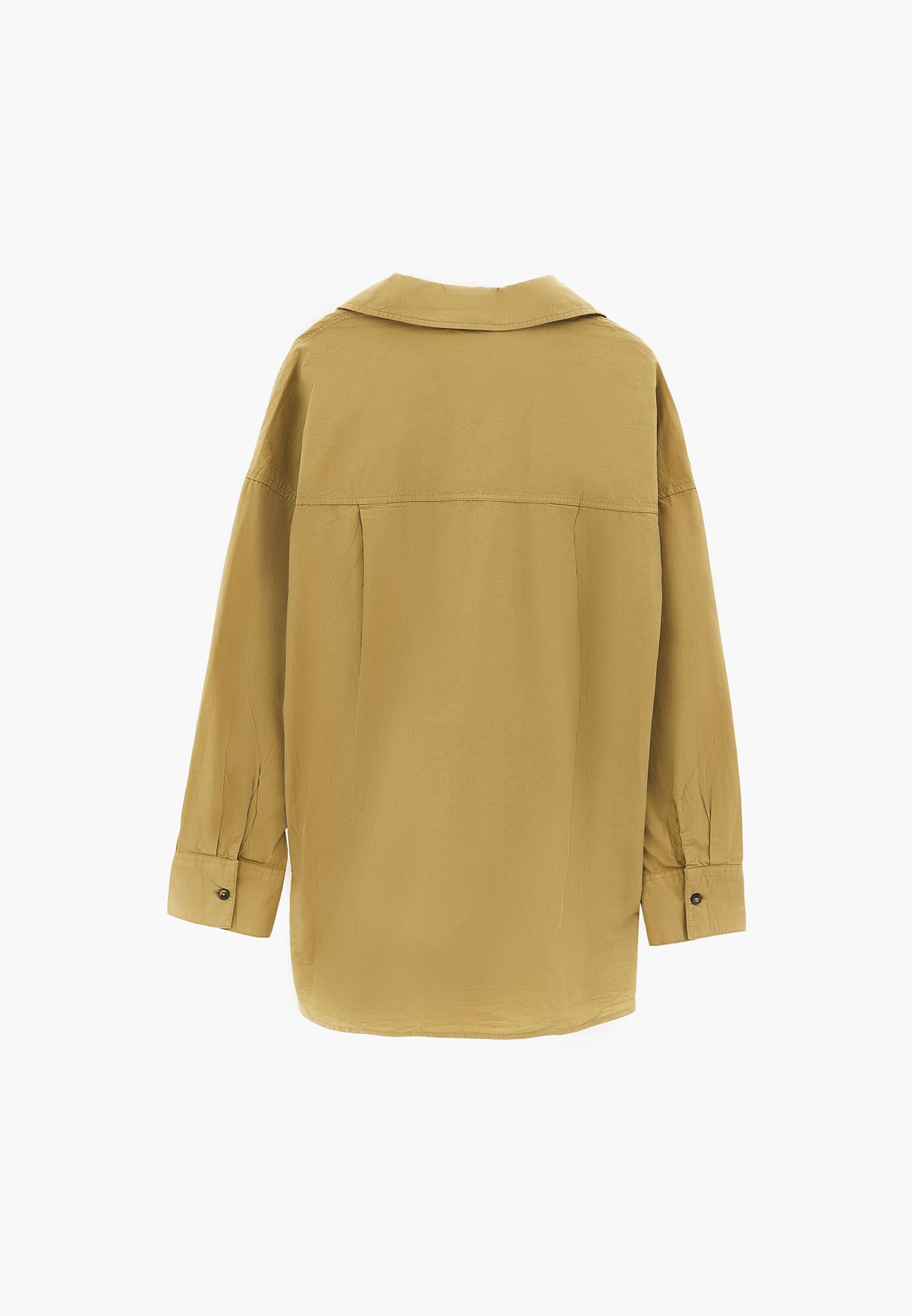 Oversized Long-Sleeve Shirt with Pocket Detail - GRAY GREEN