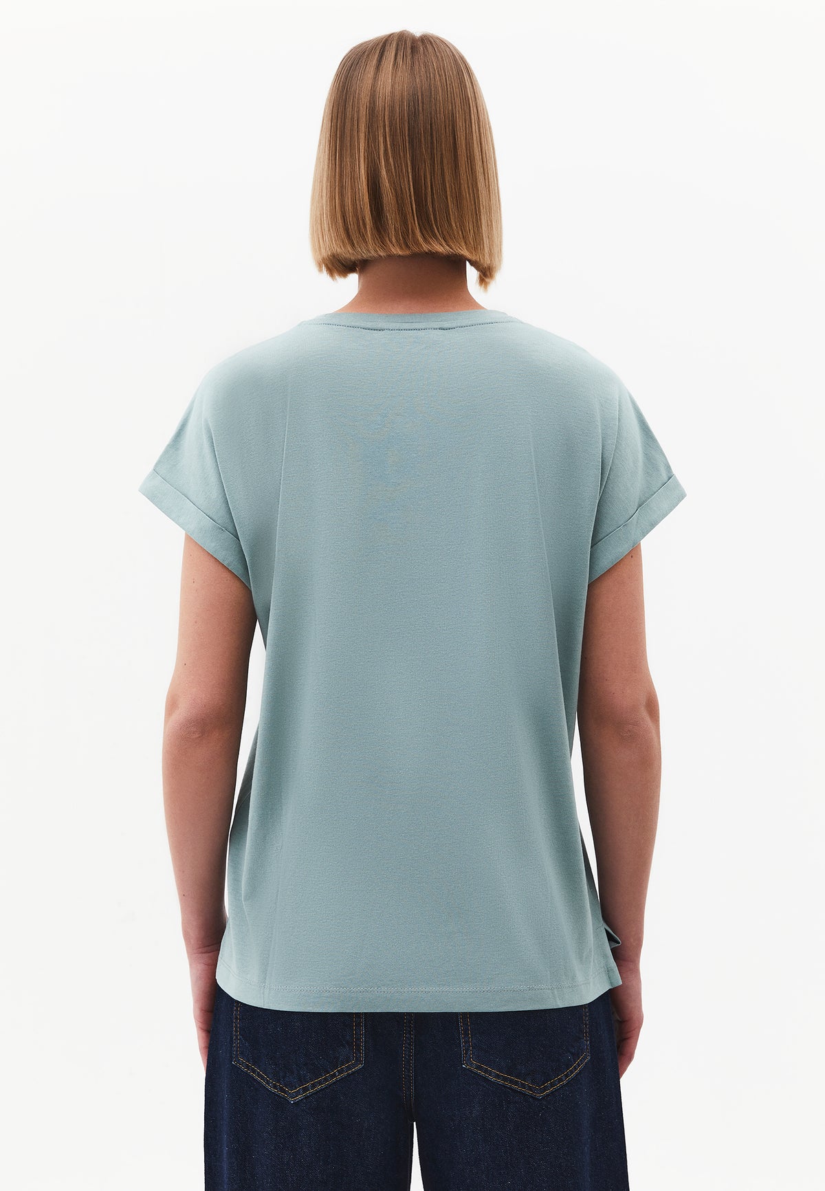 Rivet Detailed Boat Neck Short Sleeve T-Shirt - GREEN MILIEU