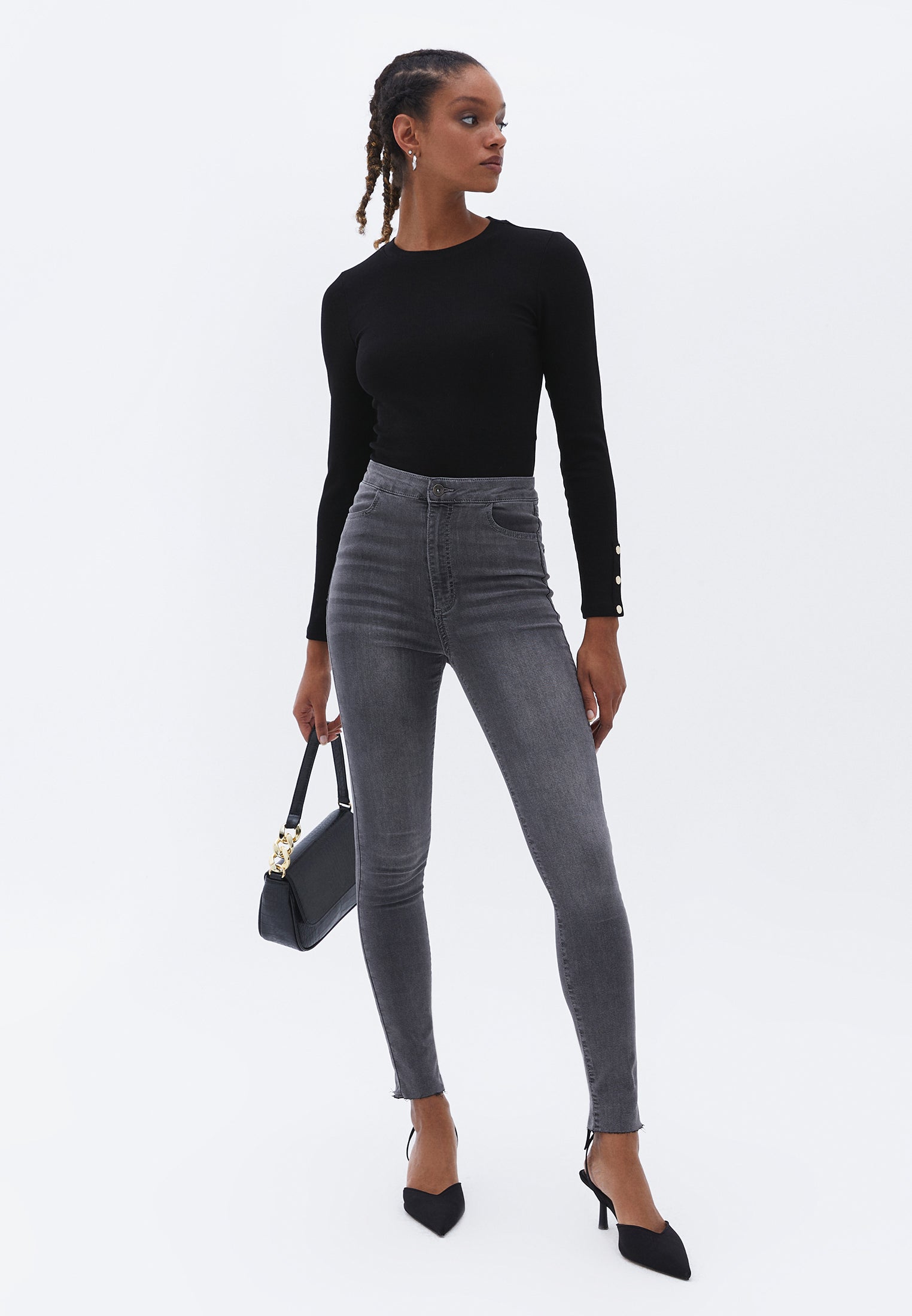 Ultra high waist jeans leggings - GREY DENIM