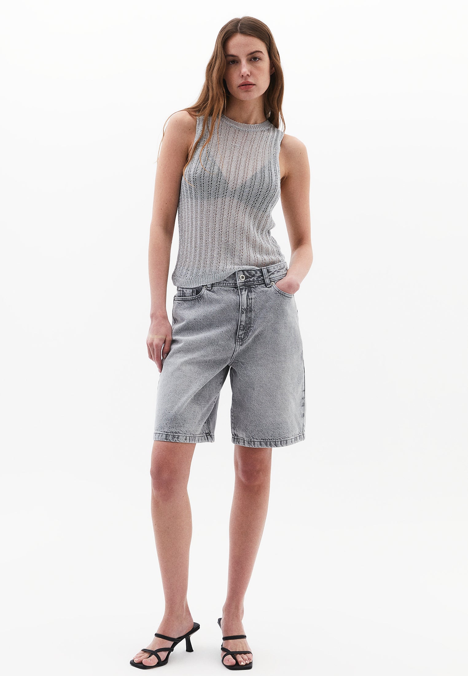 Cotton Denim Shorts - GREY DENIM
