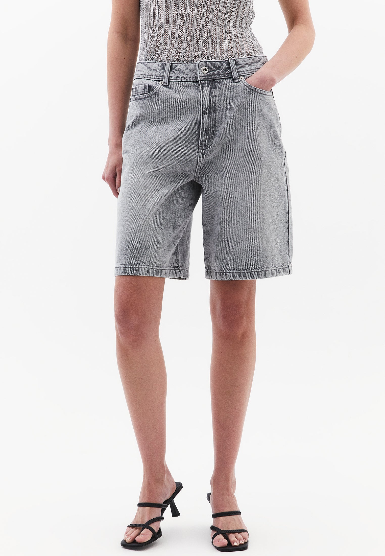 Cotton Denim Shorts - GREY DENIM