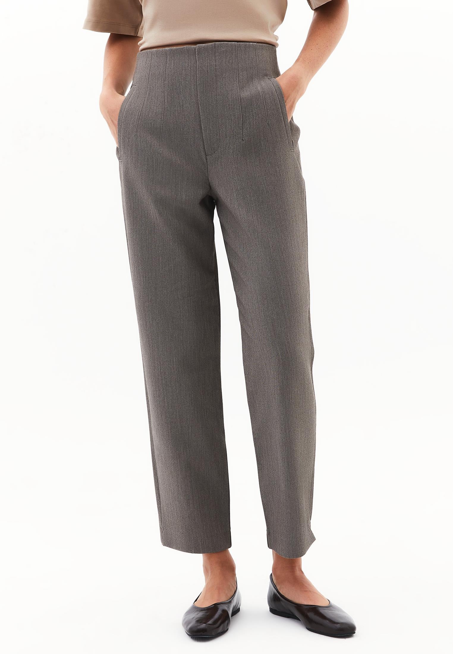 Carrot Cut High Waist Pants - GREY MELANGE