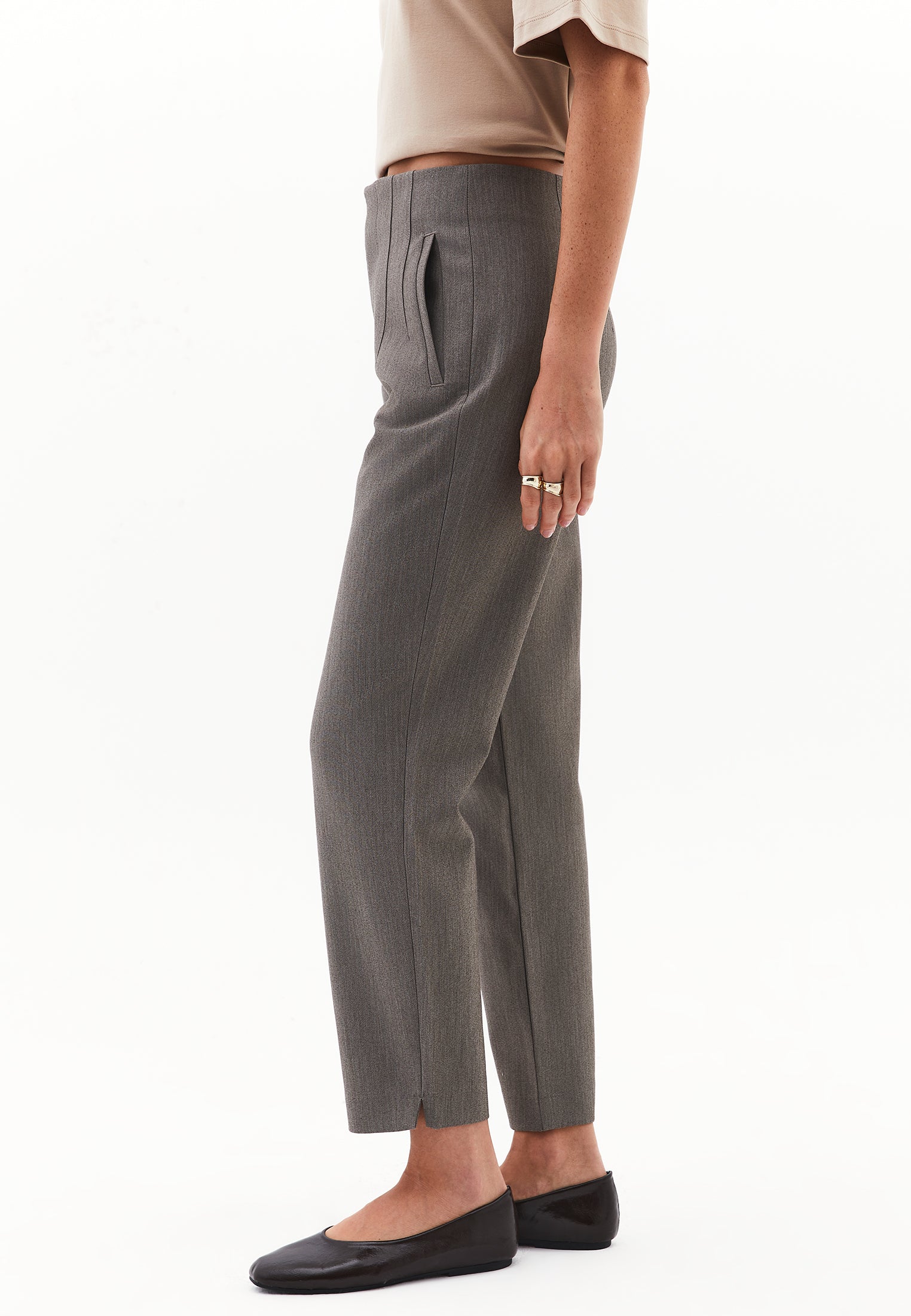Carrot Cut High Waist Pants - GREY MELANGE