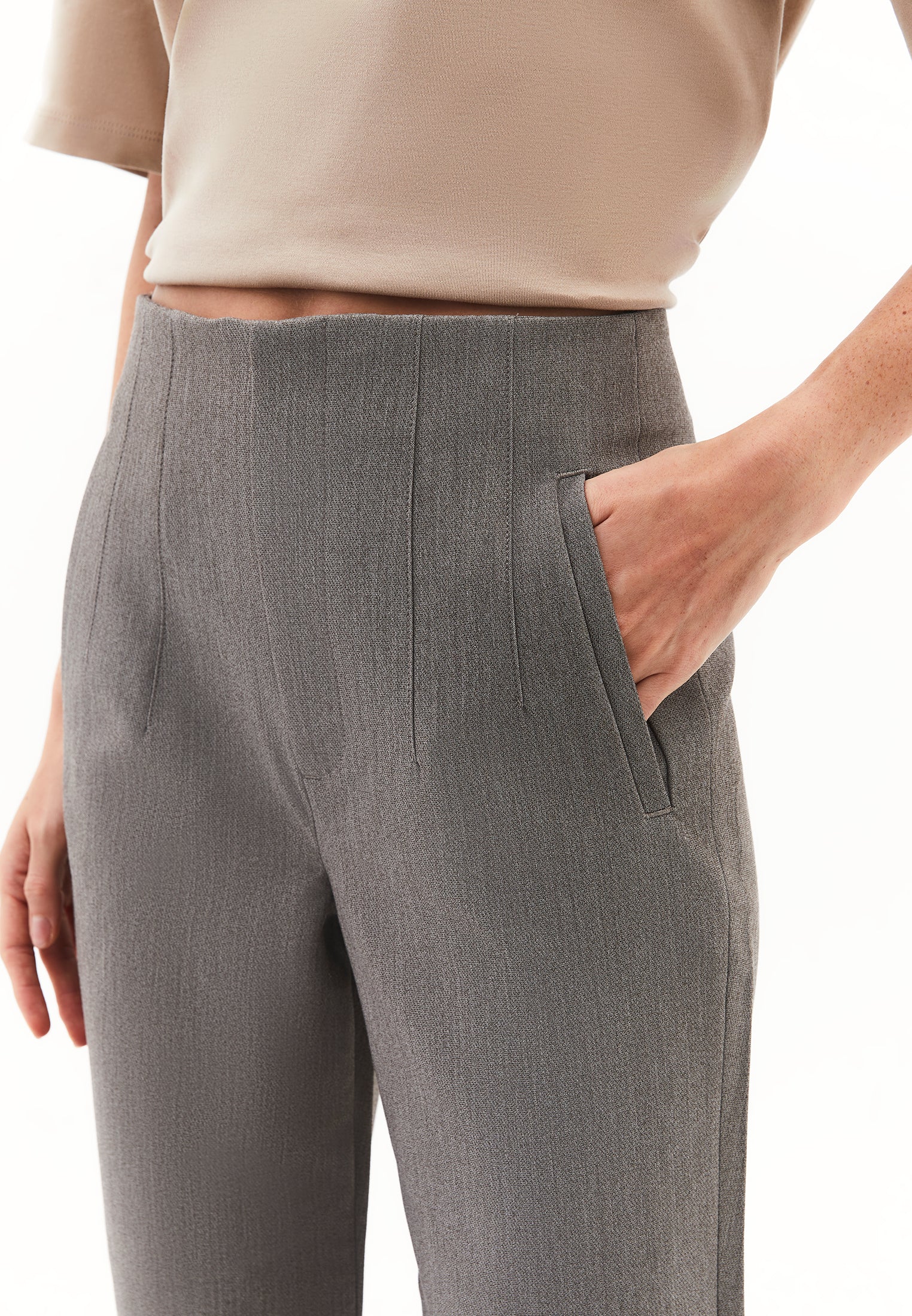 High waist carrot cut trousers - GREY MELANGE