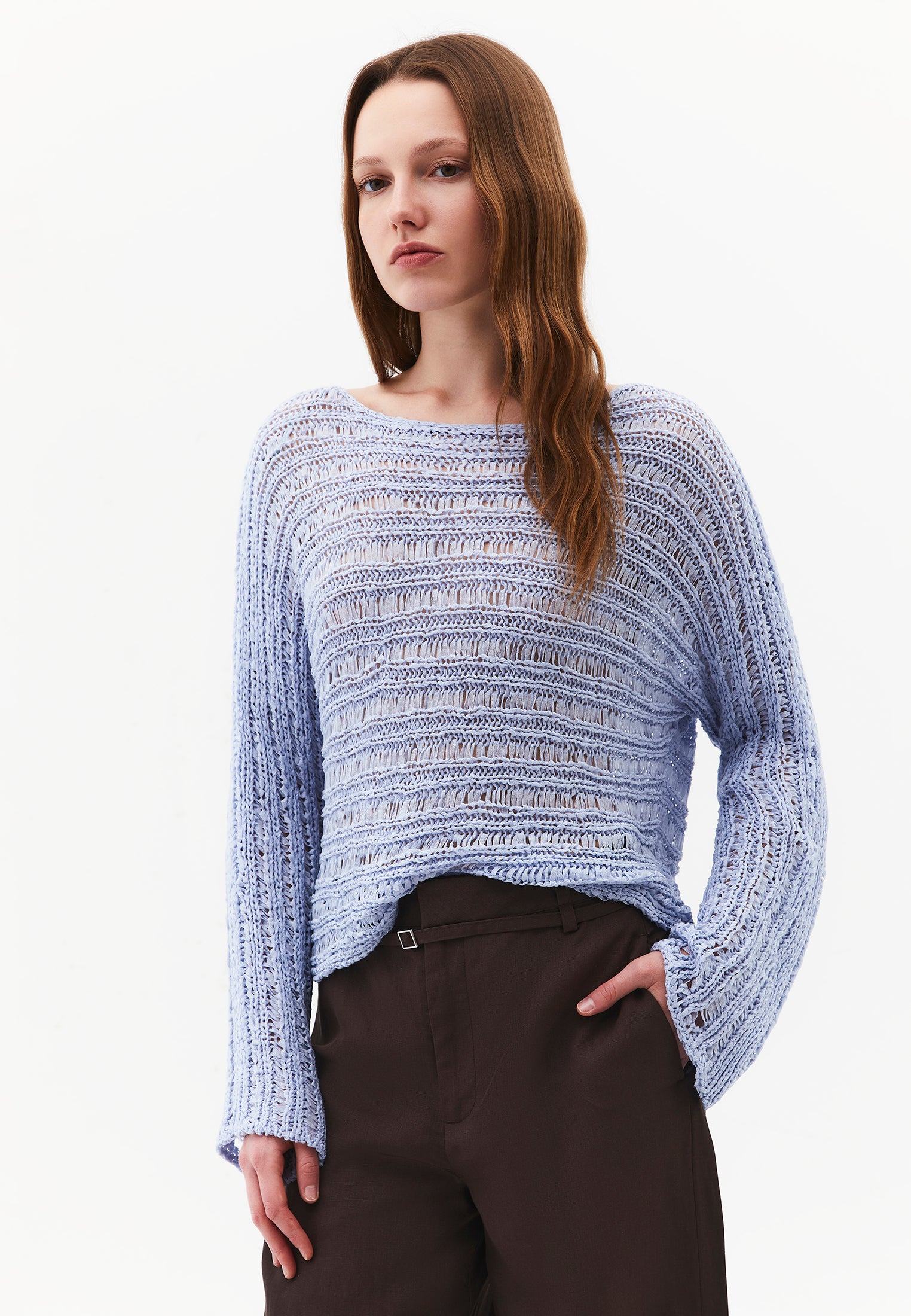 Ajour Standard Boat Neck Knit Sweater - HALOGEN BLUE