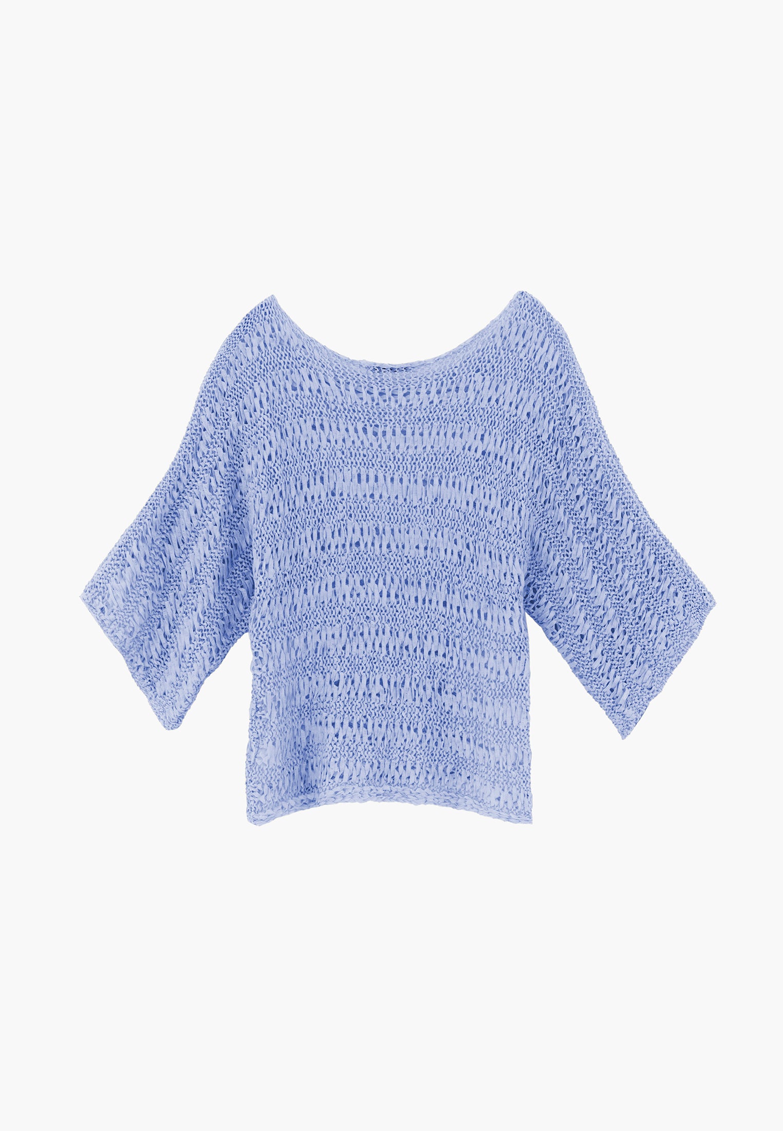 Openwork Batwing Sleeve Boat Neck Cropped Blouse - HALOGEN BLUE