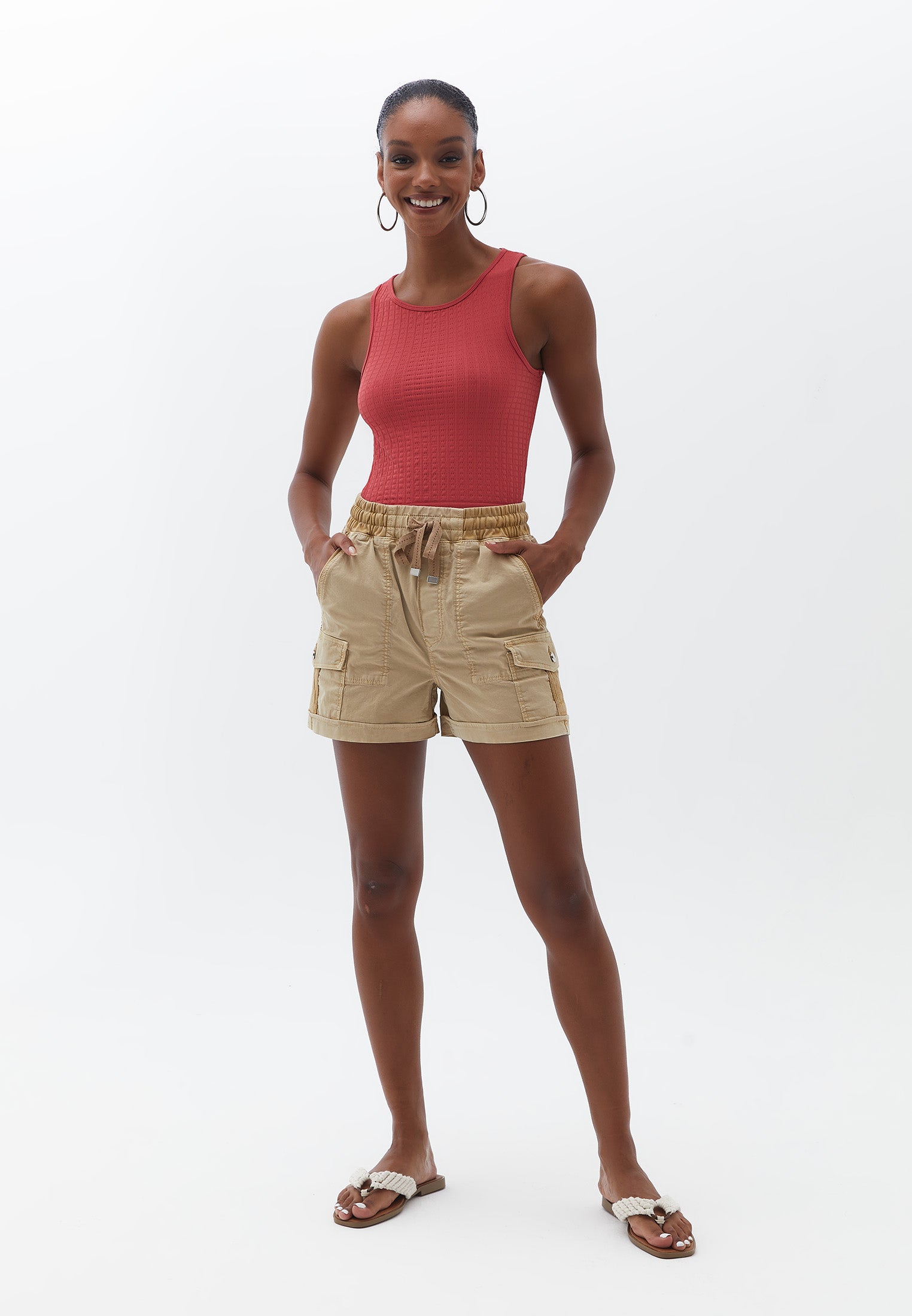 Crew neck crop top - HOLLY BERRY