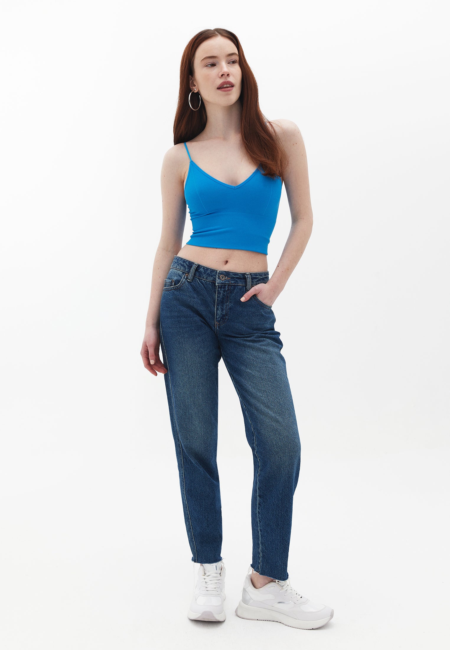 V neck strap crop tank - IBIZA BLUE