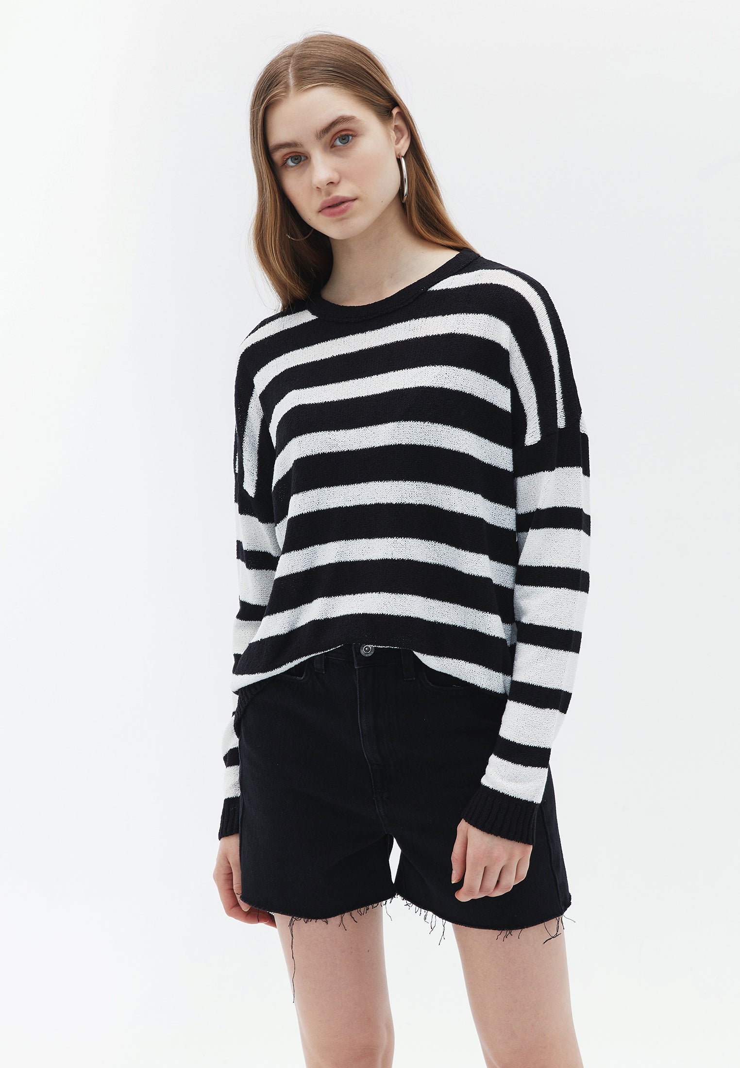 Striped boucle pullover - BLACK/ICE MILK