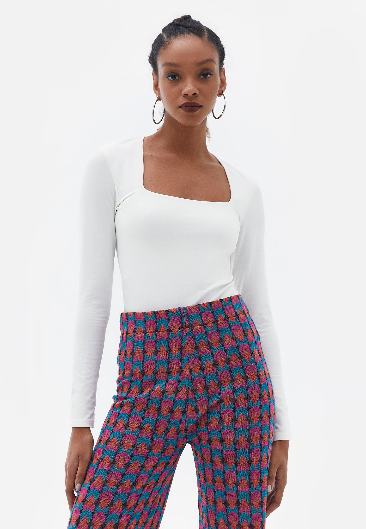 Square neck long sleeve t-shirt - ICE MILK