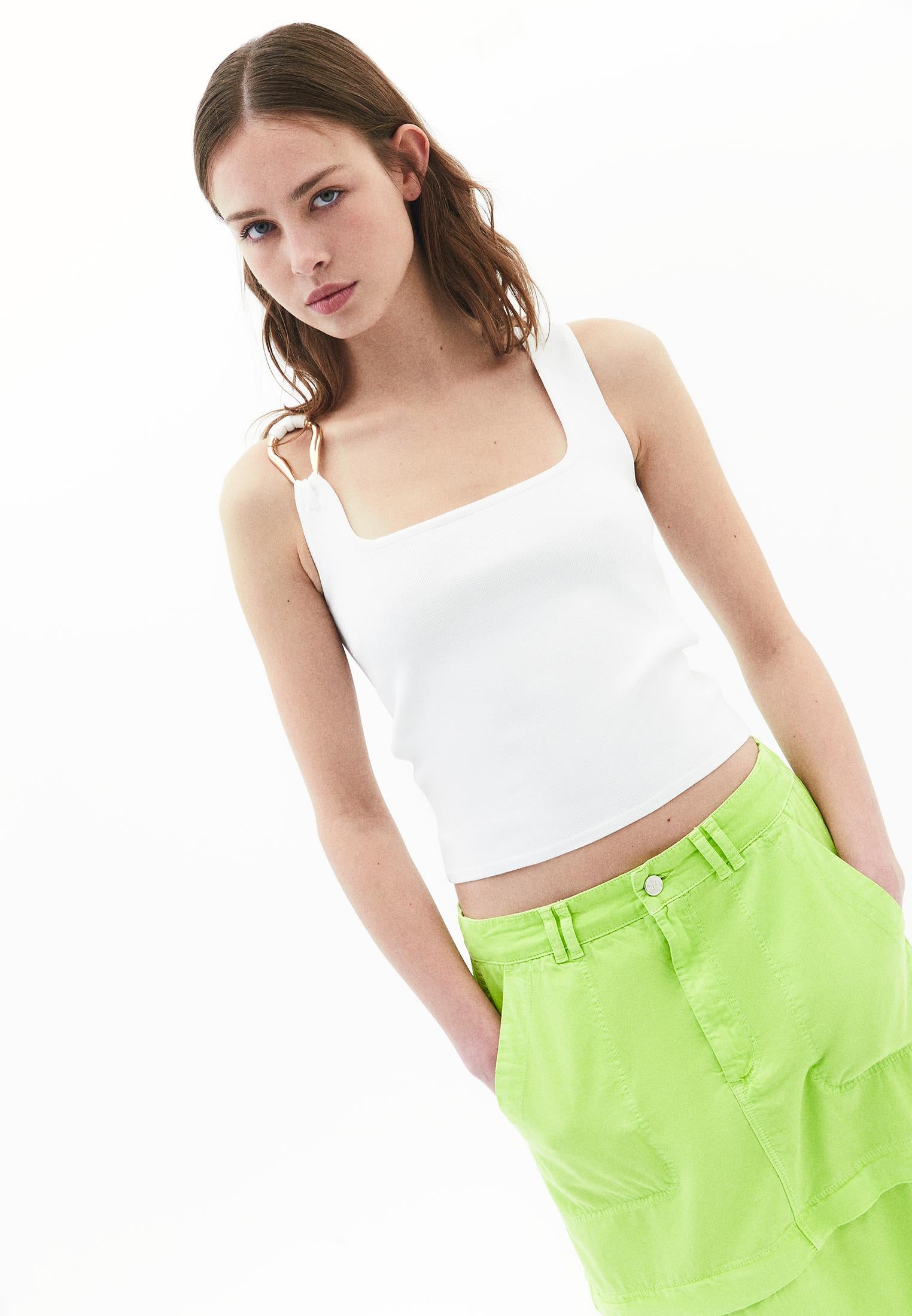 Buckled Crew Neck Tank Top - ICE MILK