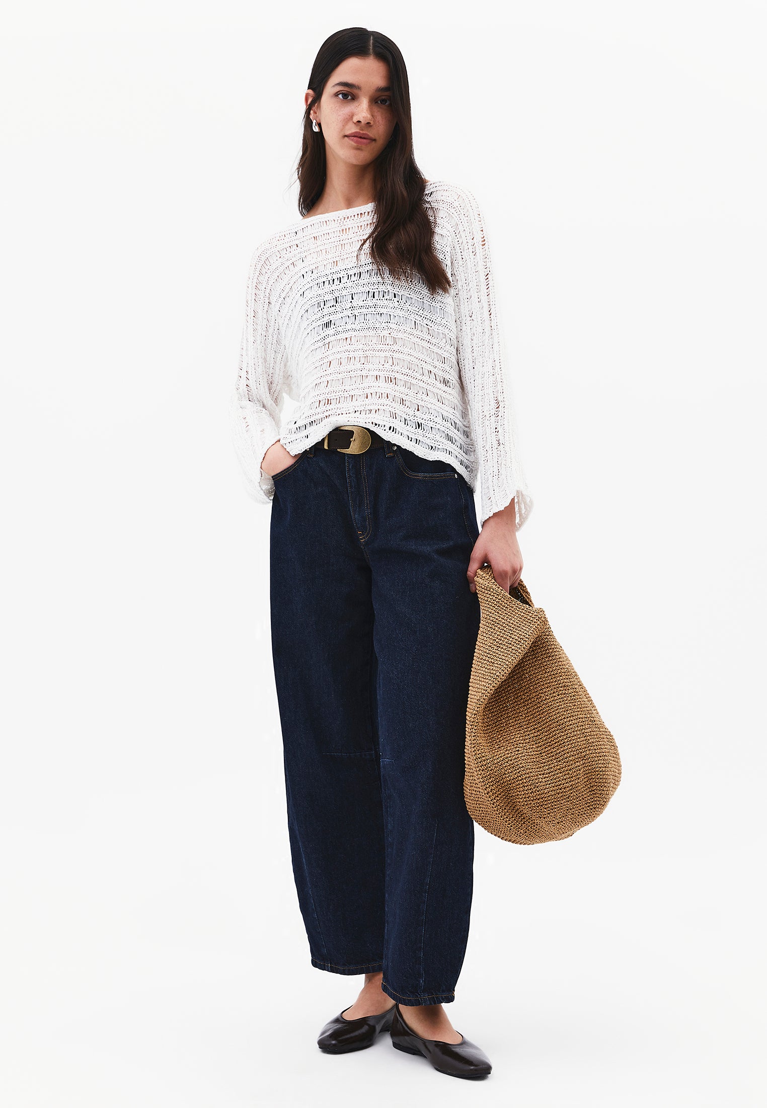Ajour Standard Boat Neck Knit Sweater - ICE MILK