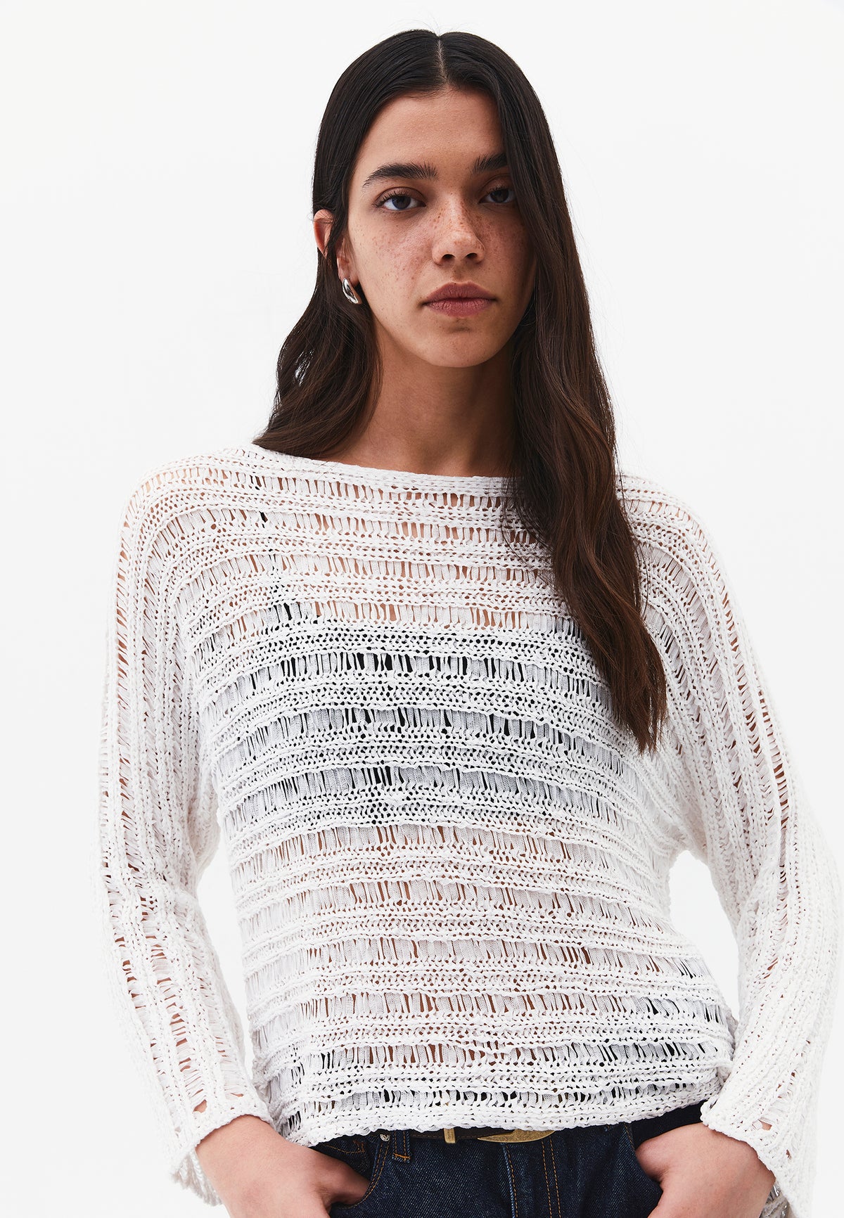 Ajour Standard Boat Neck Knit Sweater - Cream