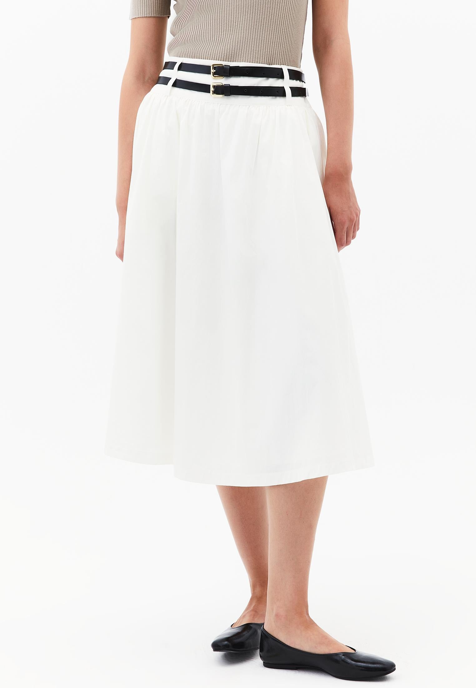 Belted Ultra High Waist Long Skirt - ICE MILK