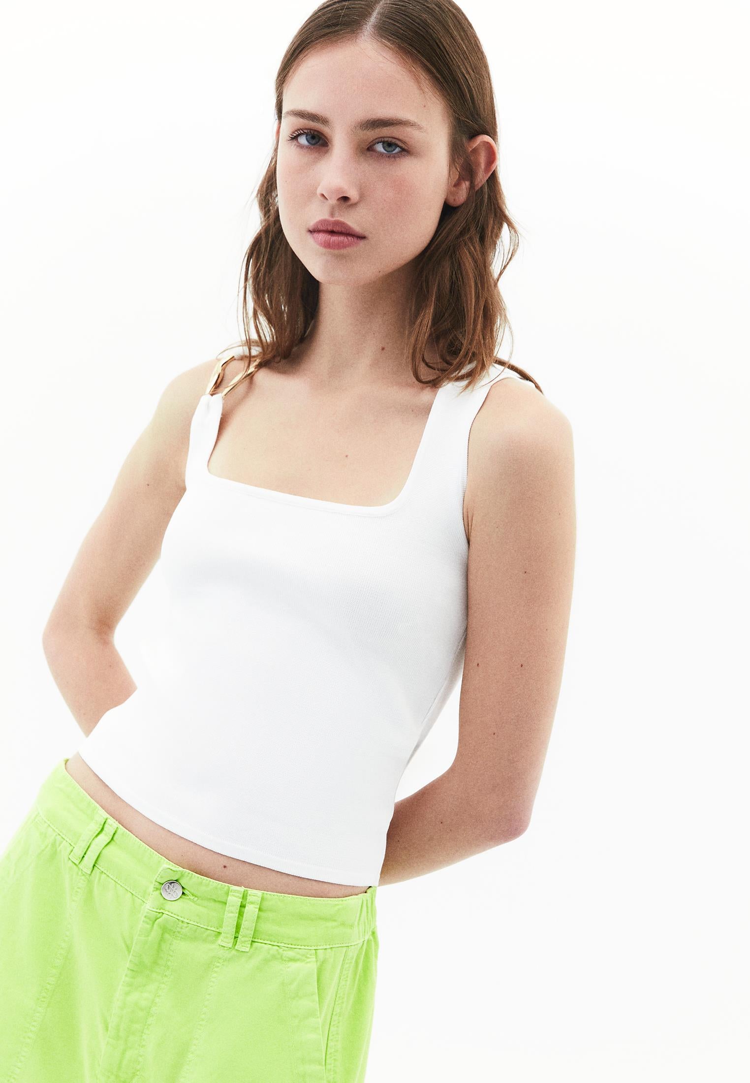 Buckled Crew Neck Tank Top - ICE MILK