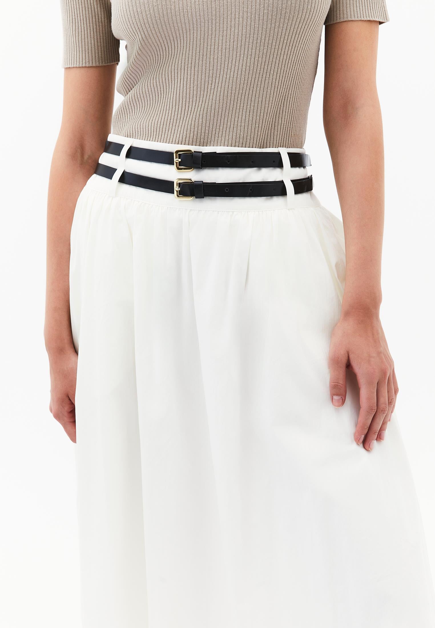 Belted Ultra High Waist Long Skirt - ICE MILK