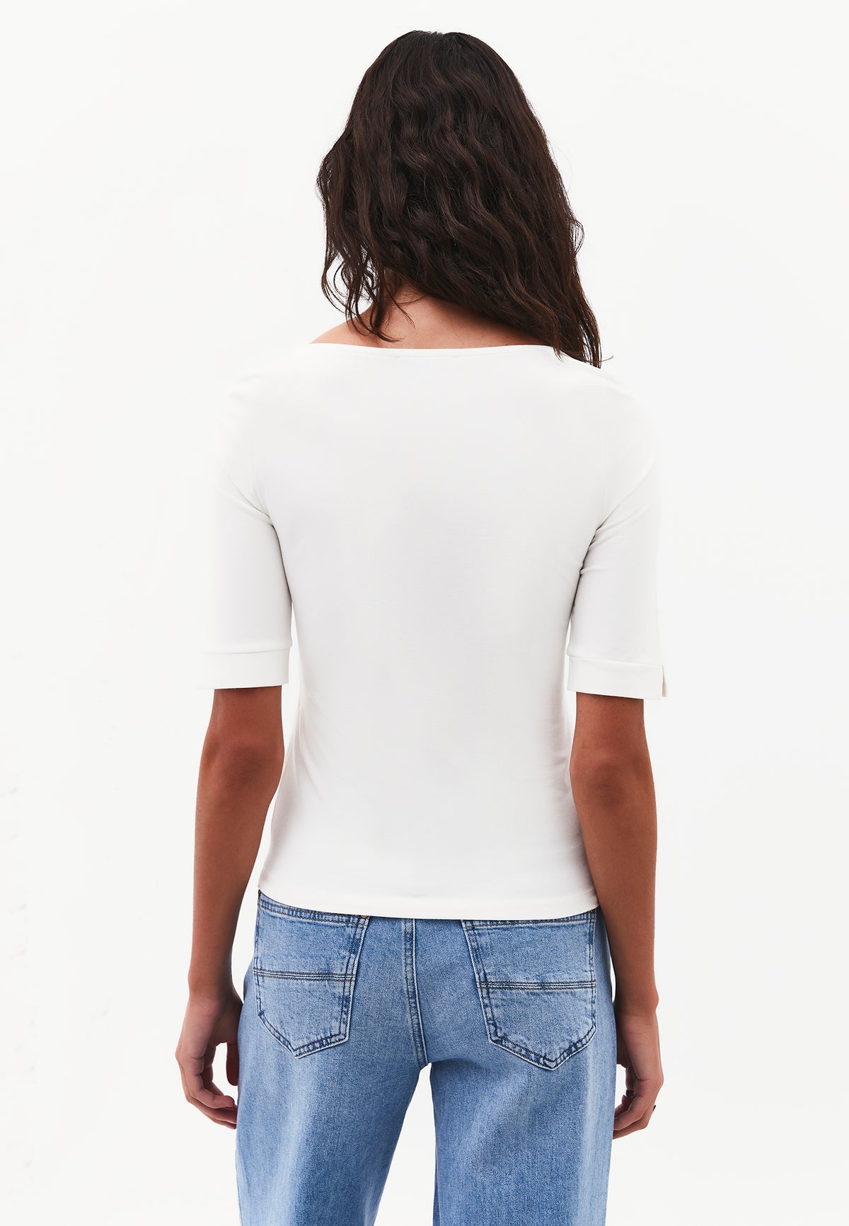 Boat Neck Half Sleeve Bodycon T-Shirt - ICE MILK