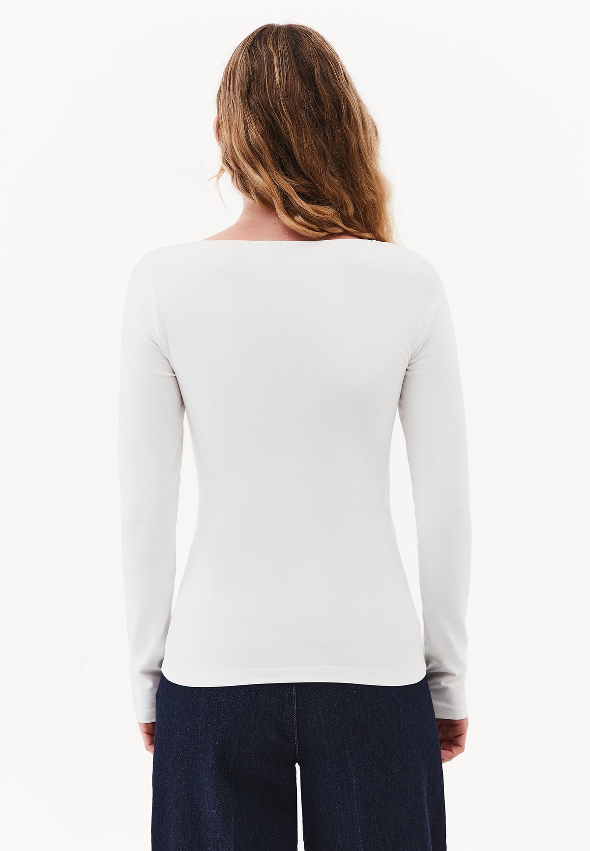 Long Sleeve U Neck Bodycon T-Shirt - Cream