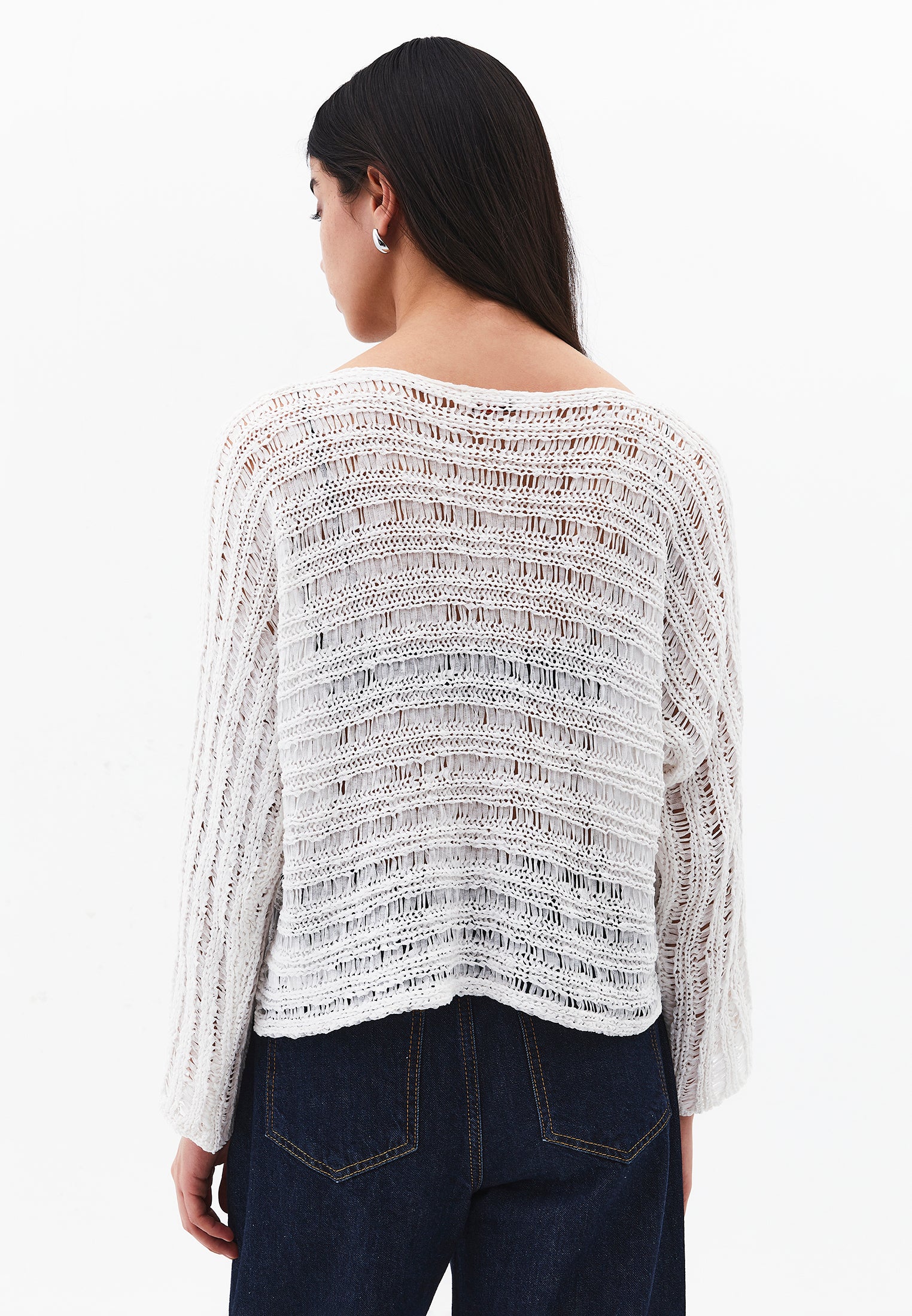 Ajour Standard Boat Neck Knit Sweater - ICE MILK