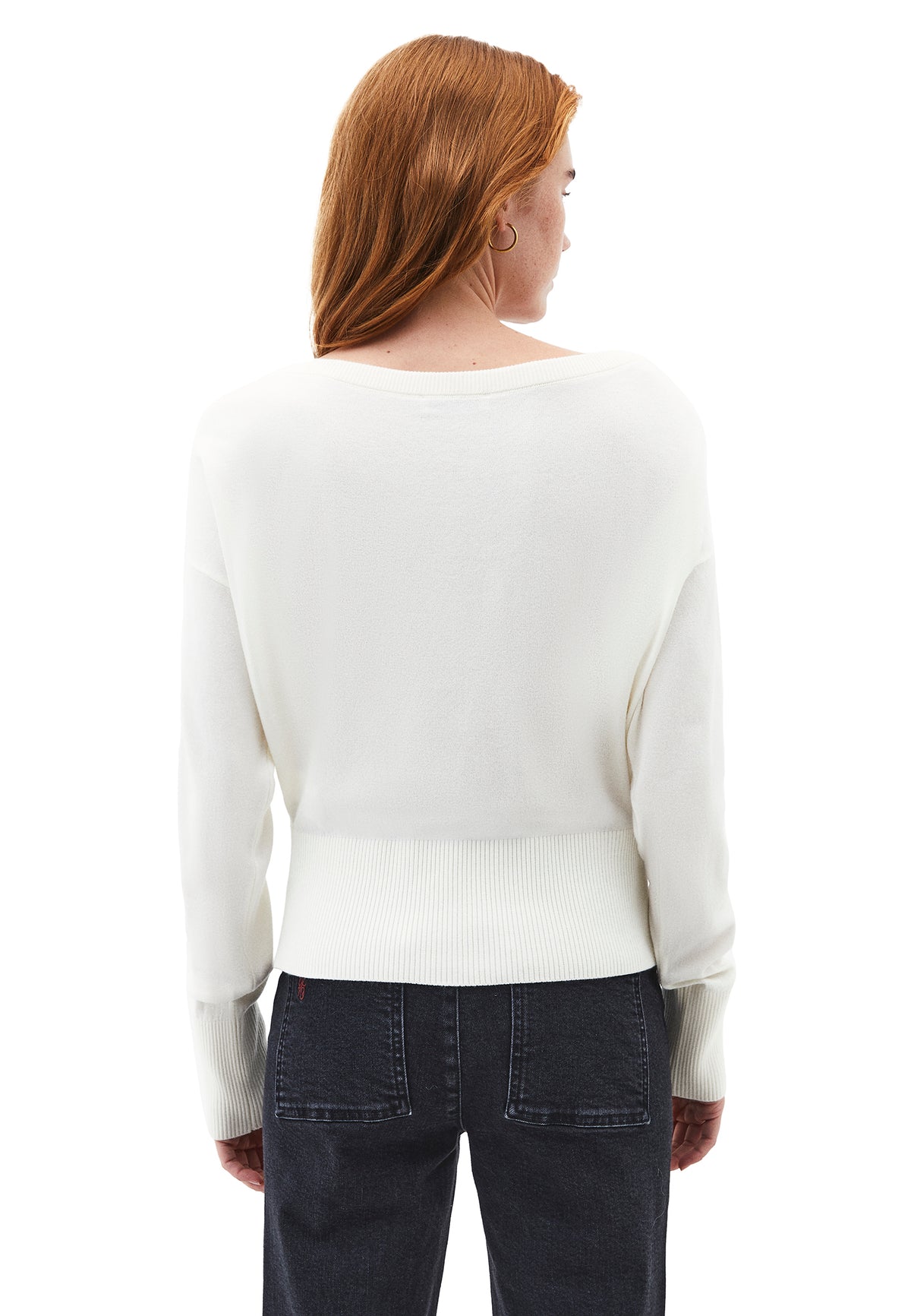 Boat Neck Long Sleeve Sweater - Cream