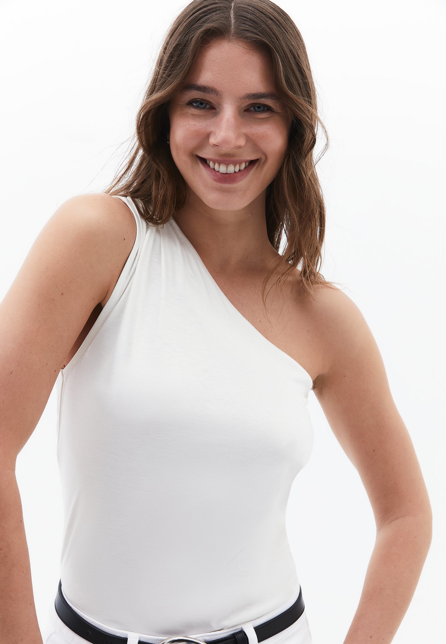 Pleated One Shoulder Blouse - ICE MILK