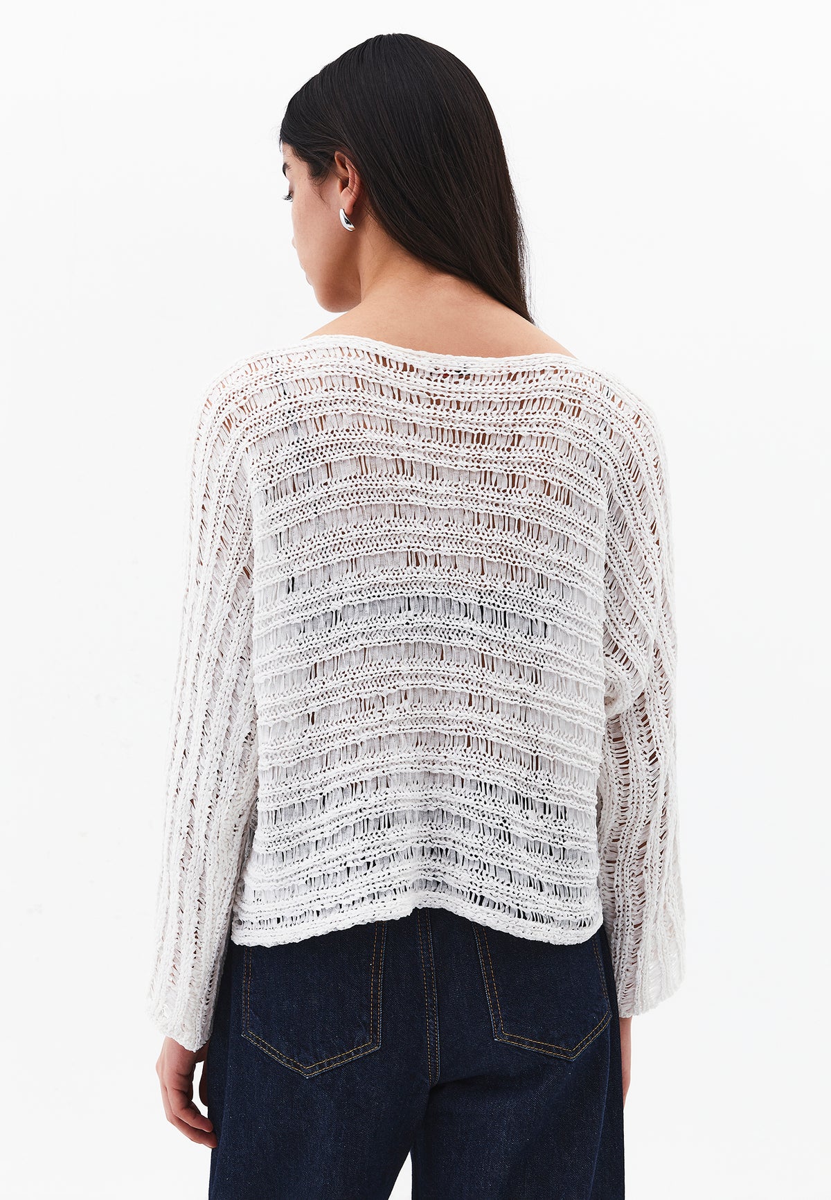 Ajour Standard Boat Neck Knit Sweater - Cream