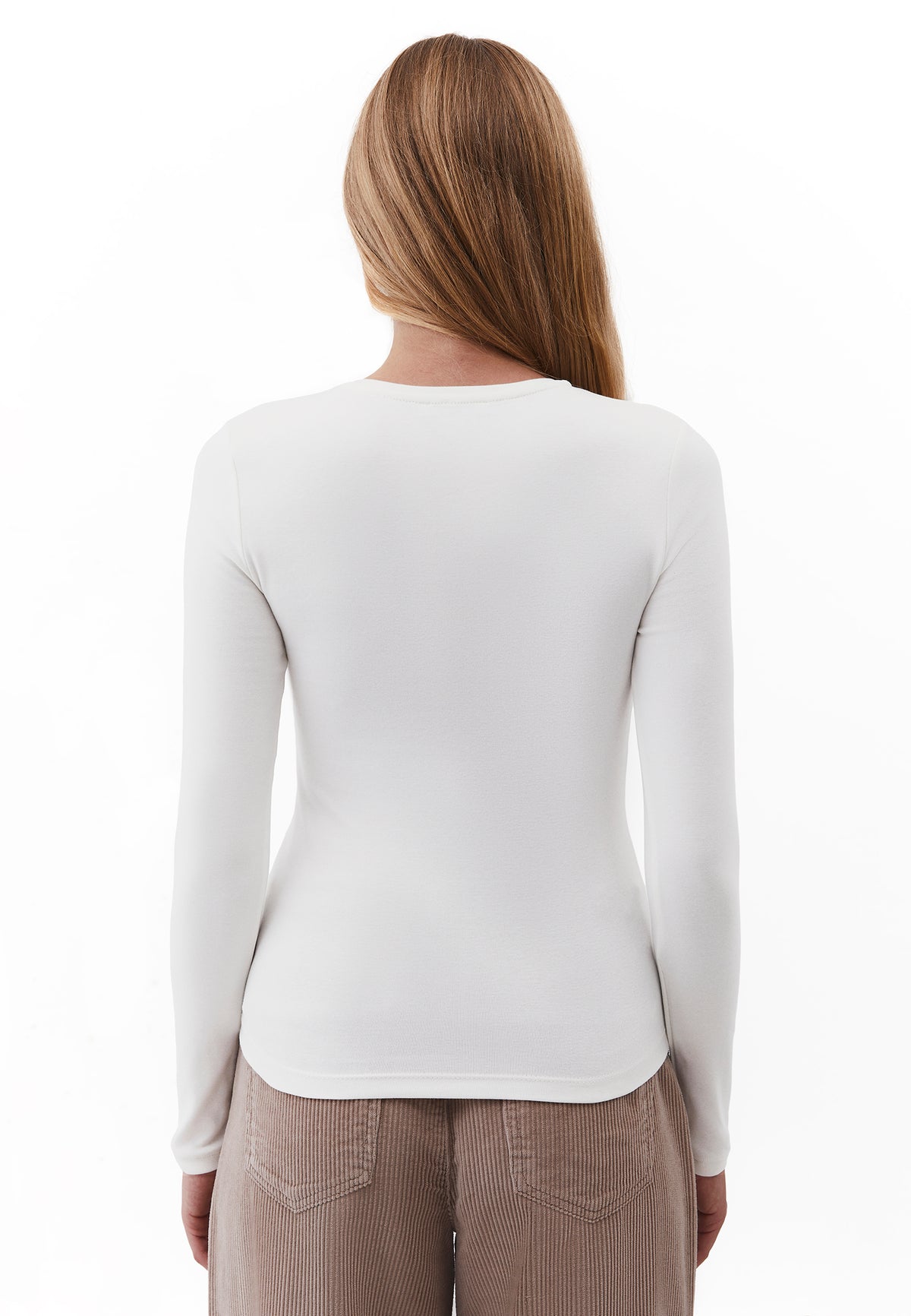 Crew Neck Long Sleeve T-Shirt - Cream