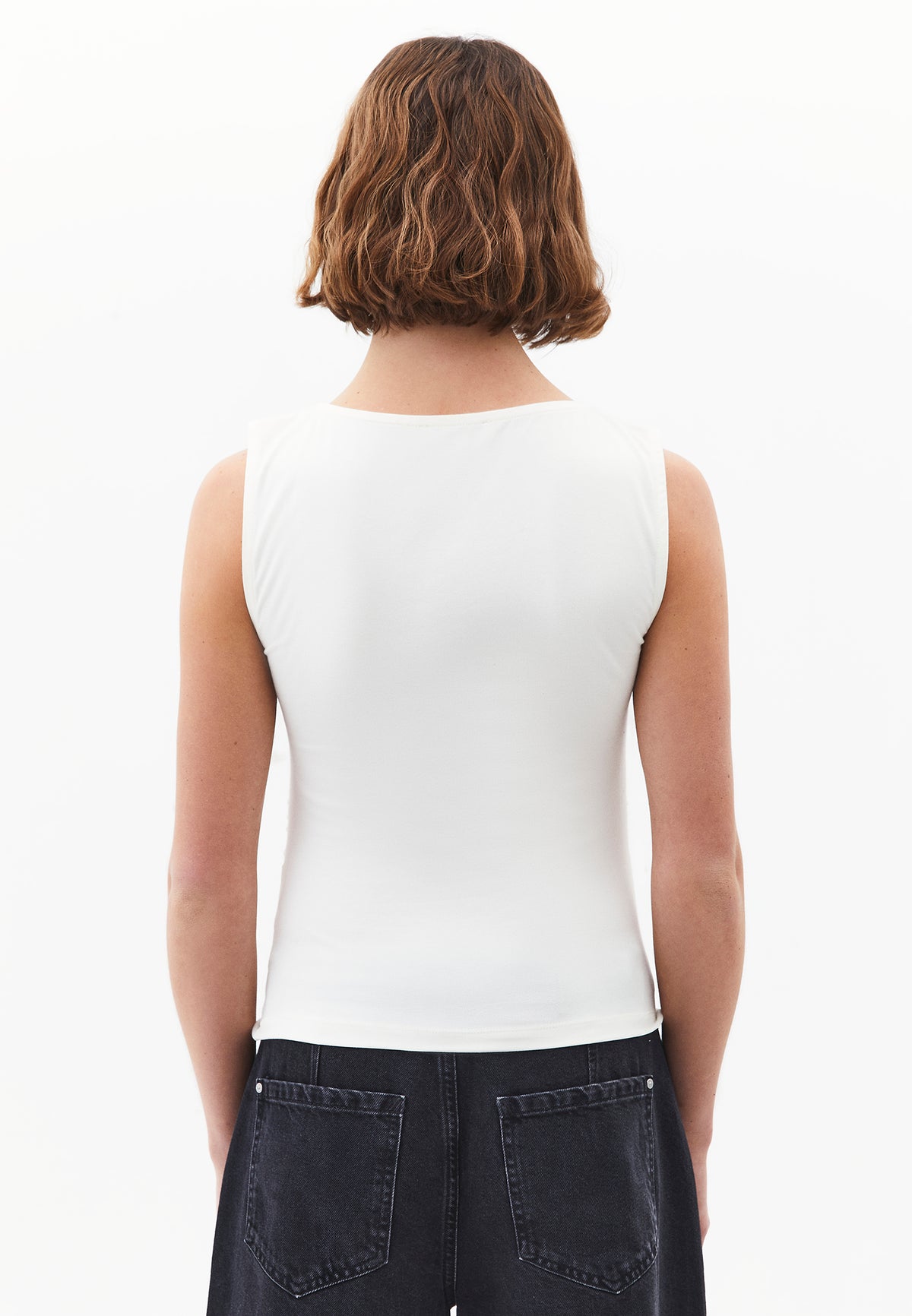 Boat Neck Bodycon Tank Top - Cream