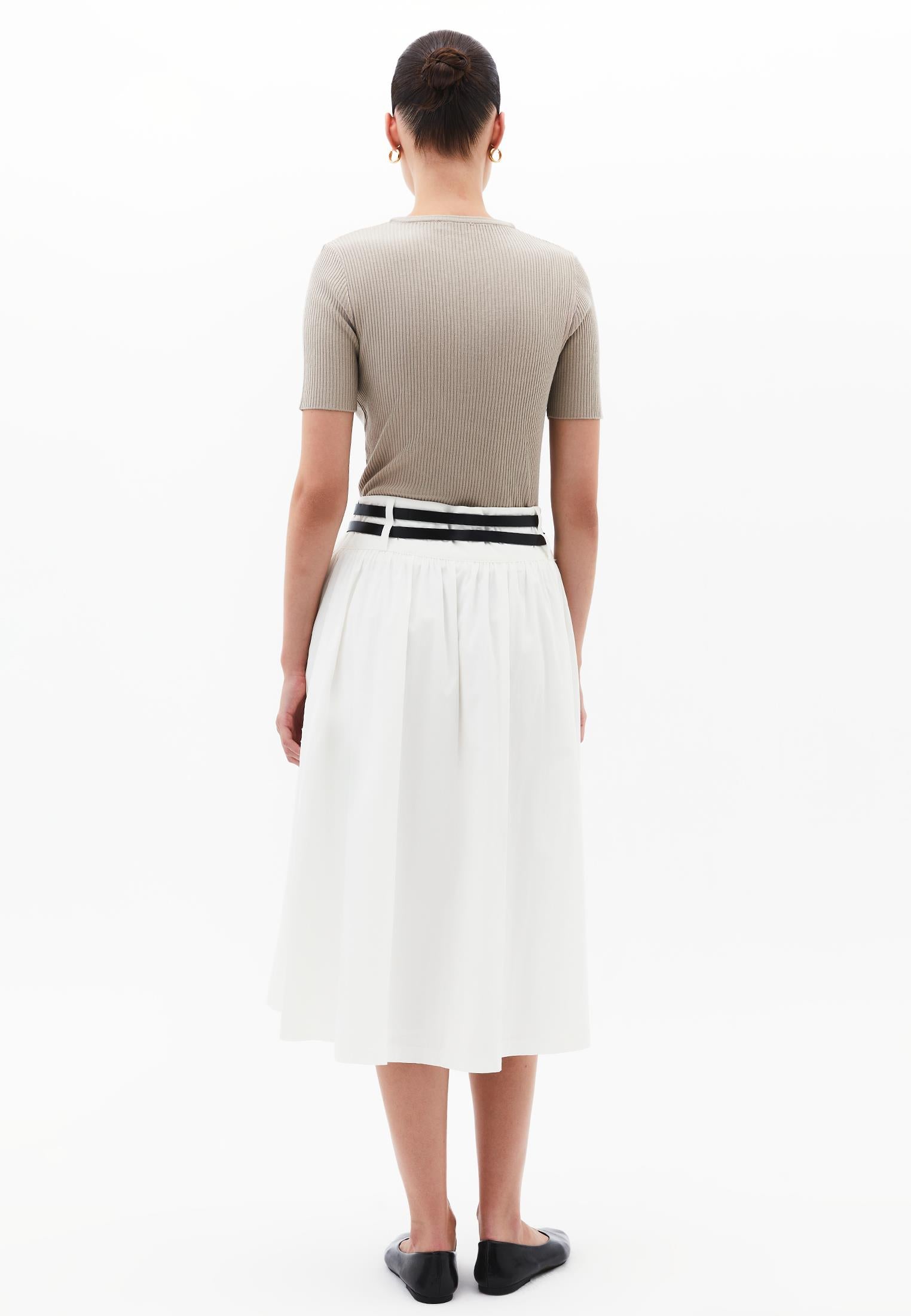 Belted Ultra High Waist Long Skirt - ICE MILK