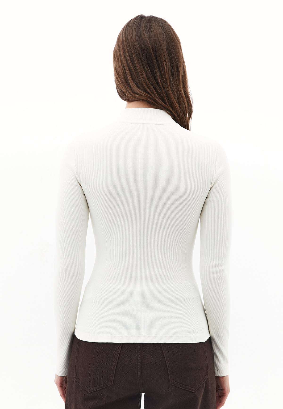 High Neck T-Shirt With Zipper Detail - Cream